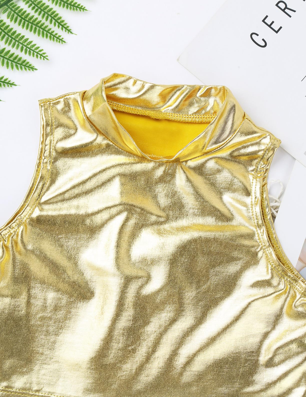 Freebily Sujetador Deportivo Niñas Crop Top sin Mangas Brillo Metálico Camiseta Corta Verano Tank Top Danza Gimnasia Ballet Fitness Running