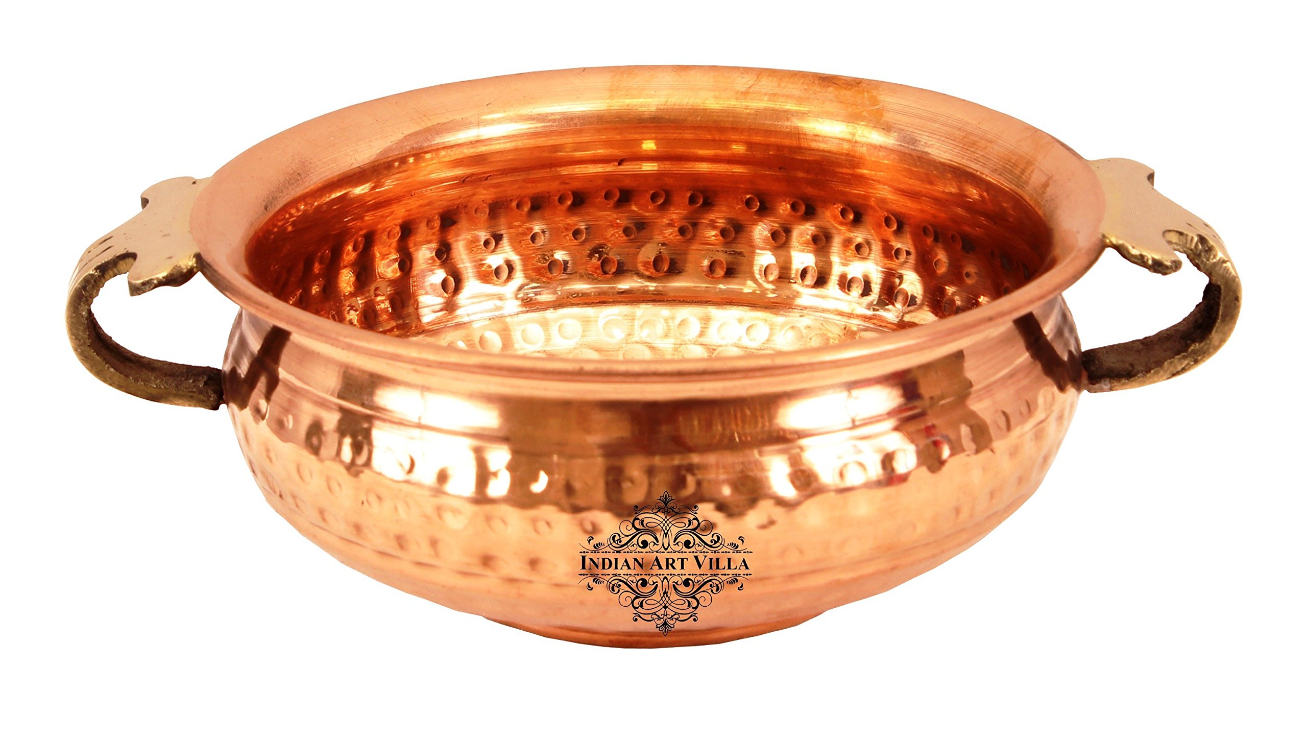 INDIAN ART VILLA Pure Copper Hammered Design Urli Decorative Bowl, Home Décor & Festive Item, Diameter- 6" inches-image-36