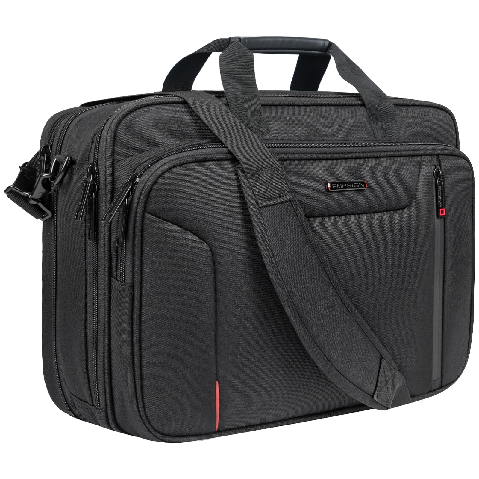 EMPSIGN Borsa porta PC stilosa cartella, custodia per PC 17,3 pollici espandibile a tracolla per uomo idrorepellente, borsa a tracolla da ufficio per lavoro e viaggio d’affari - nera/rossa