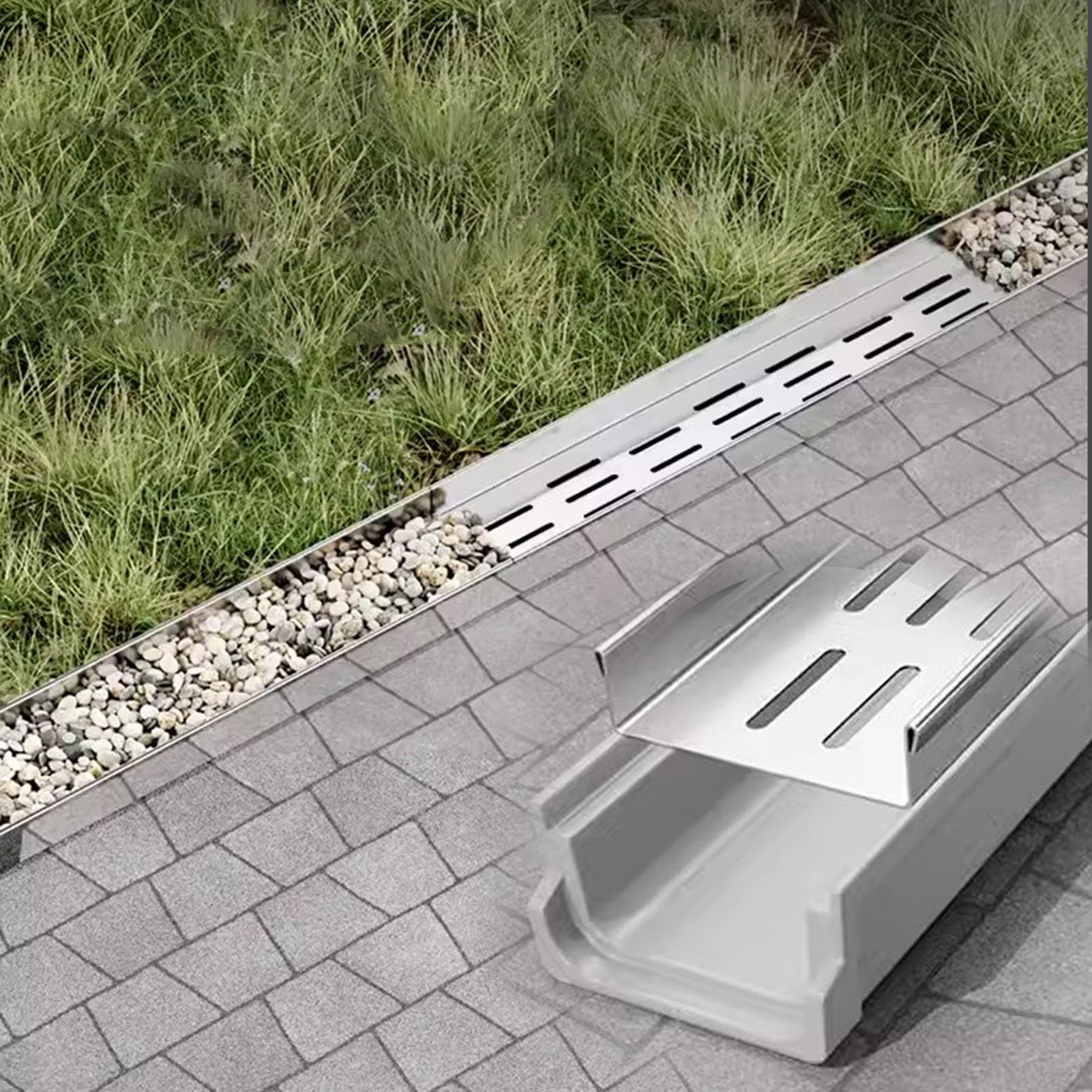 Drain de canal en kit d'auge extérieure haut de gamme avec grille métallique de protection
