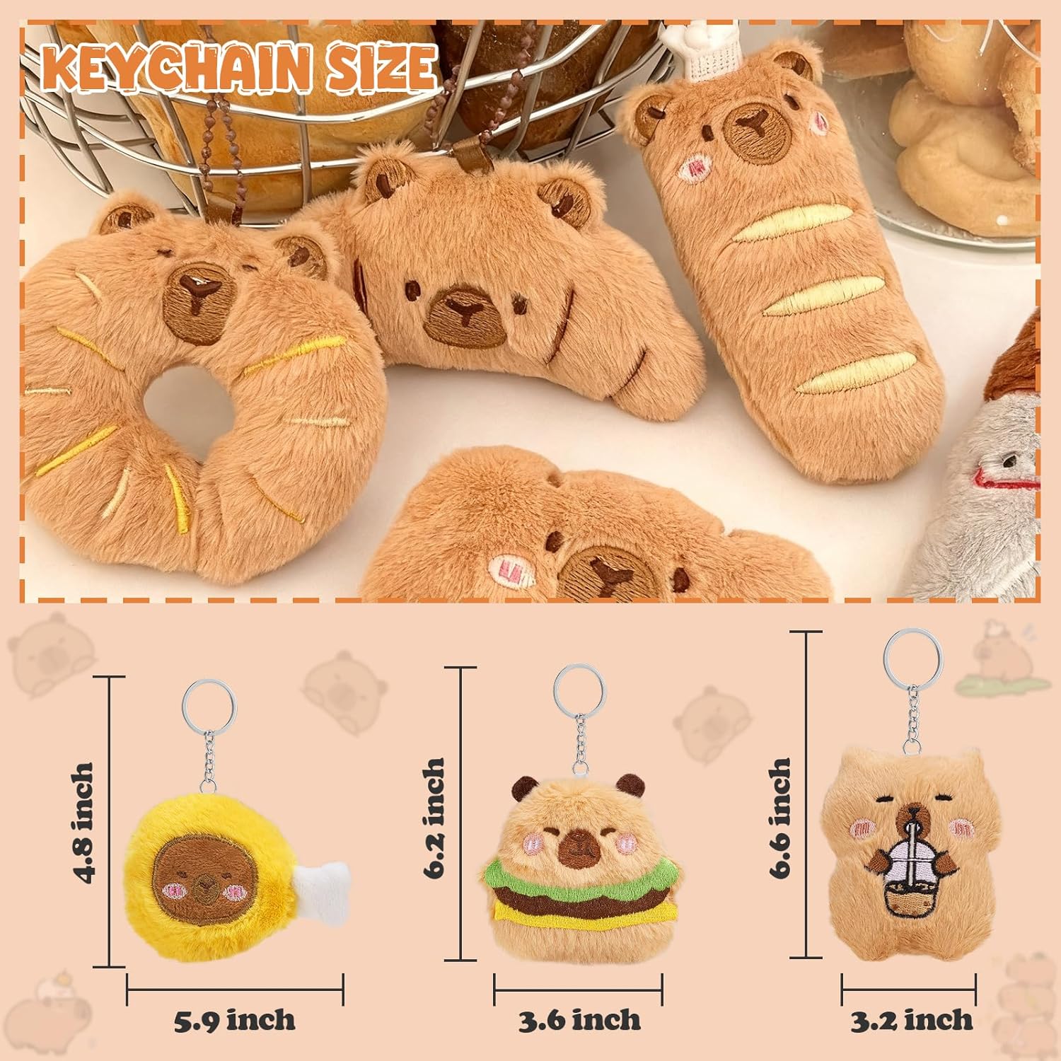 WYZOID 24 PCs Kids Keychains, Capybara Plush Keychains, Funny Plush Backpack Charms, Perfect for Birthday Gifts, Back-to-School Goodie Bags, Classroom Prizes, Party Favors