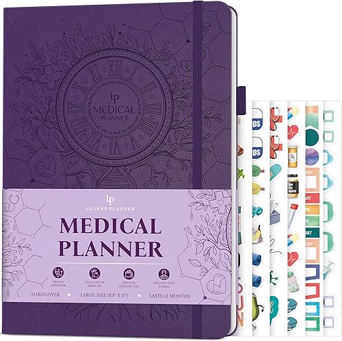 Legend Medical Planner - Agenda médica de 12 meses para rastrear comidas, síntomas, presión arterial, resultados de pruebas de laboratorio, cuaderno