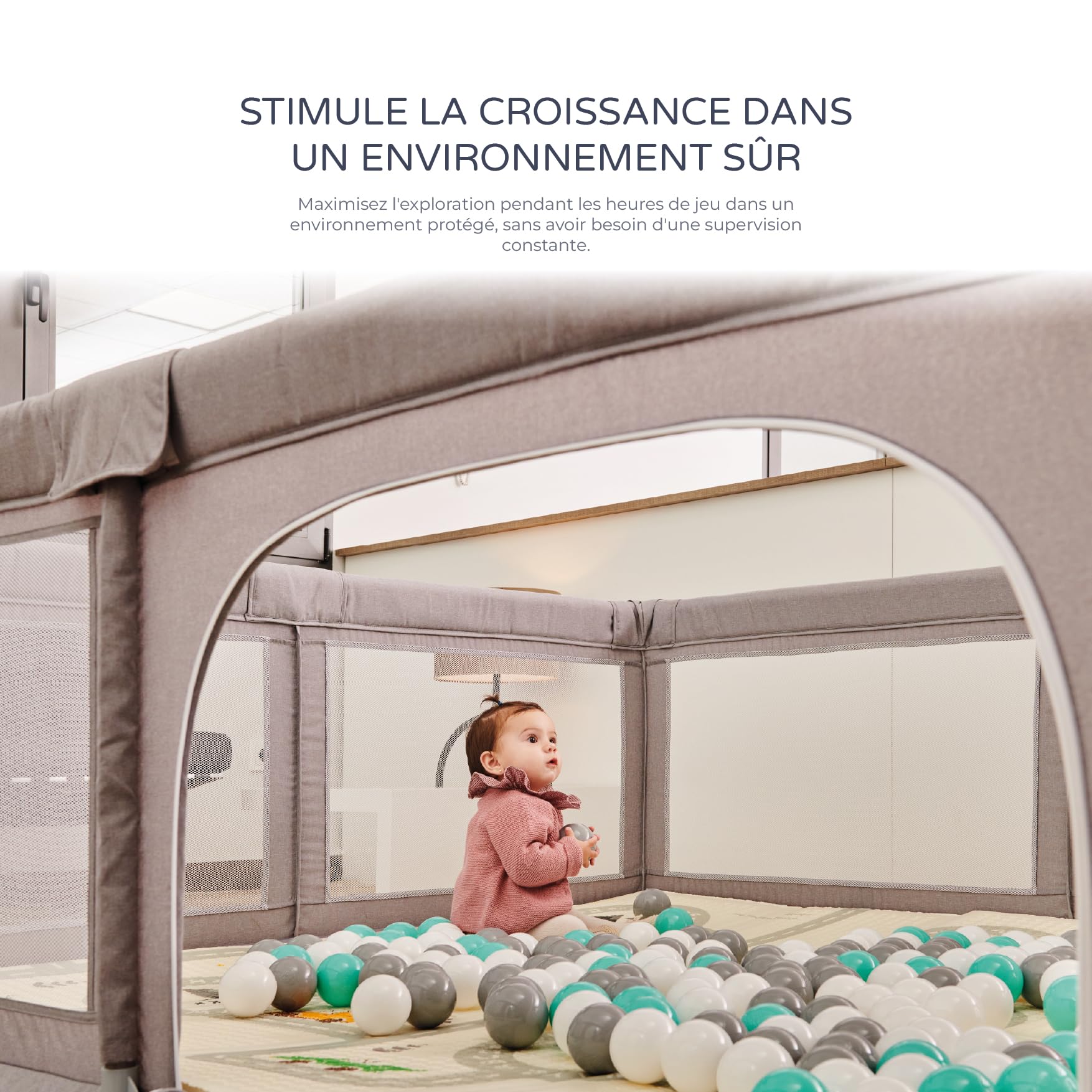 MS BabyWrld - PARC DE JEUX OXFORD - XXL - 200x180 - Parc pour bébé pliable | Aire de jeux pour bébé | Sécurisé | Avec ouvertures zippées et fenêtres en filet | Sac de transport