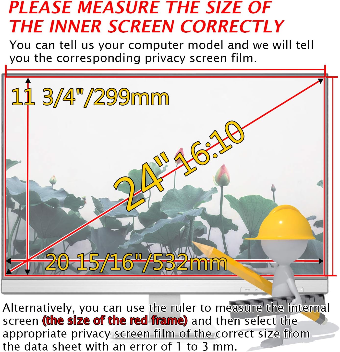 Crazy Clearance MAYAMANG 24 (16:10 Aspect Ratio) Privacy Screen Protector for Widescreen Computer Monitor - 20.37x12.74 inch/517.5x323.5 mm - Privacy Filter Display Filter Film - We Offer 2 Different 24 Filter Size