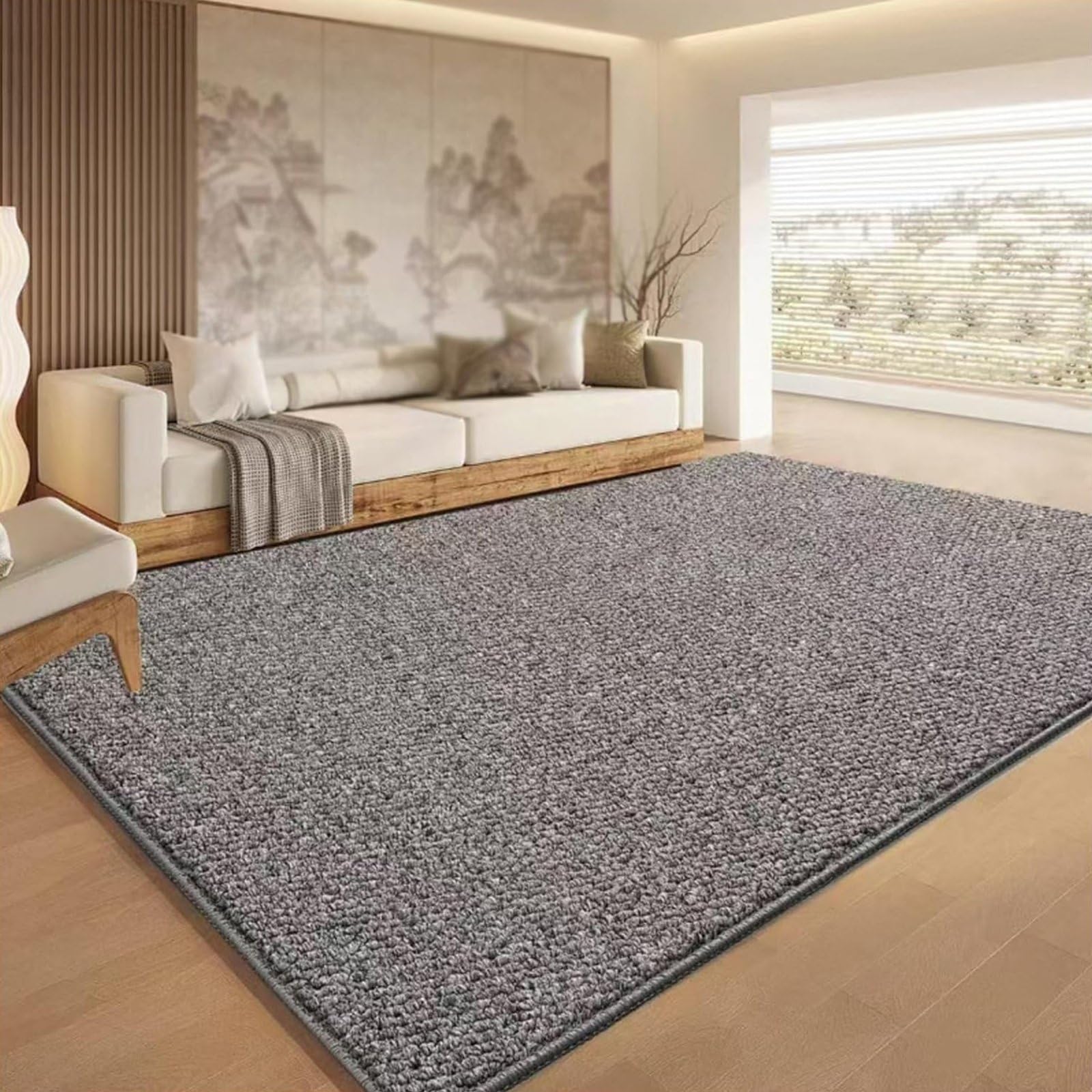 Tapis moderne lavable à poils courts antidérapant pour salon, chambre à coucher, salle à manger - Décoration d'intérieur élégante, durable et facile à nettoyer - Gris - 50 x 80 cm