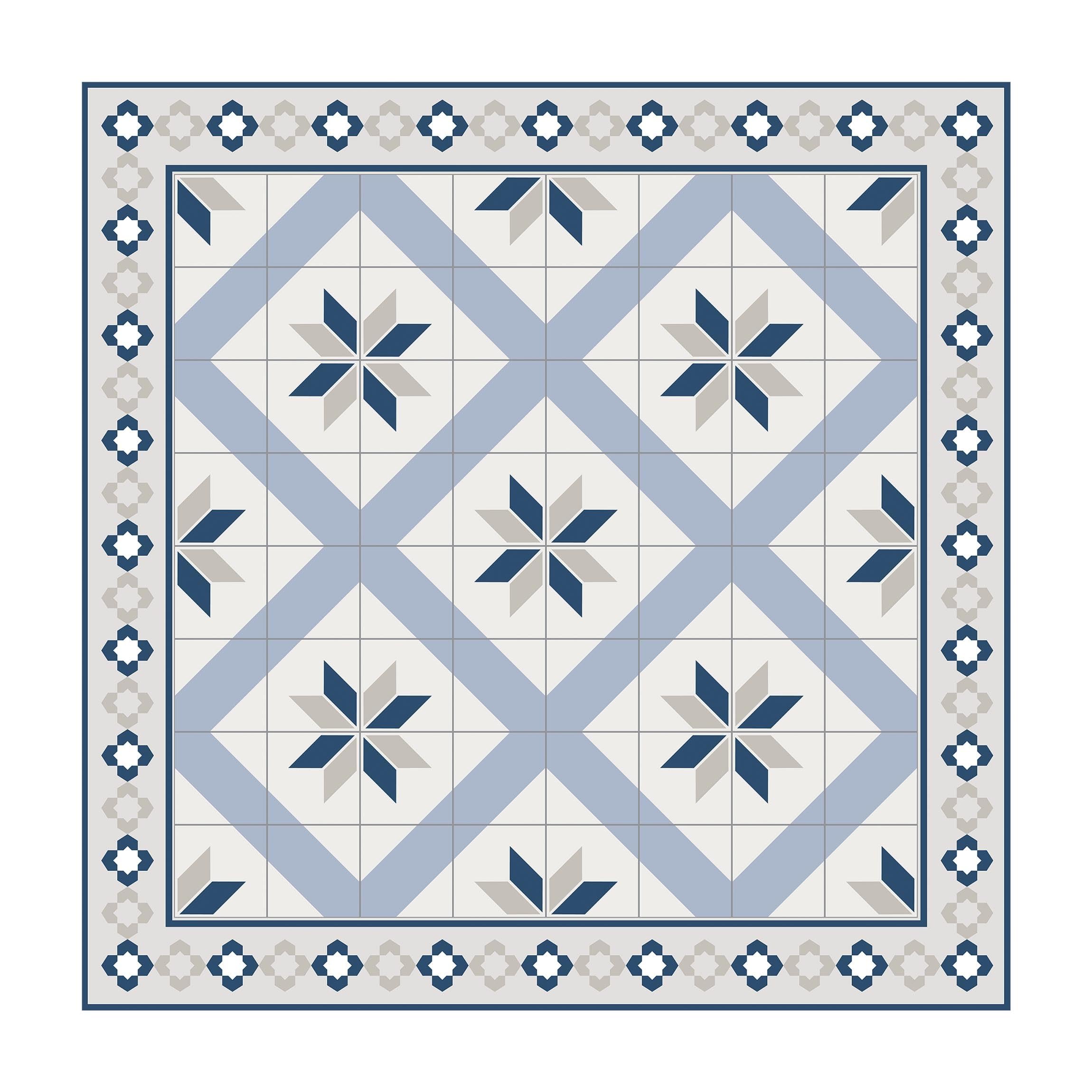 Tapis en Vinyle essuyable à l'eau à Motifs Collage sans Bulles Protection de Sol géométrique Tapis antidérapant Bleu Imitation carrelage Cuisine Couloir 3113 (40x40cm)