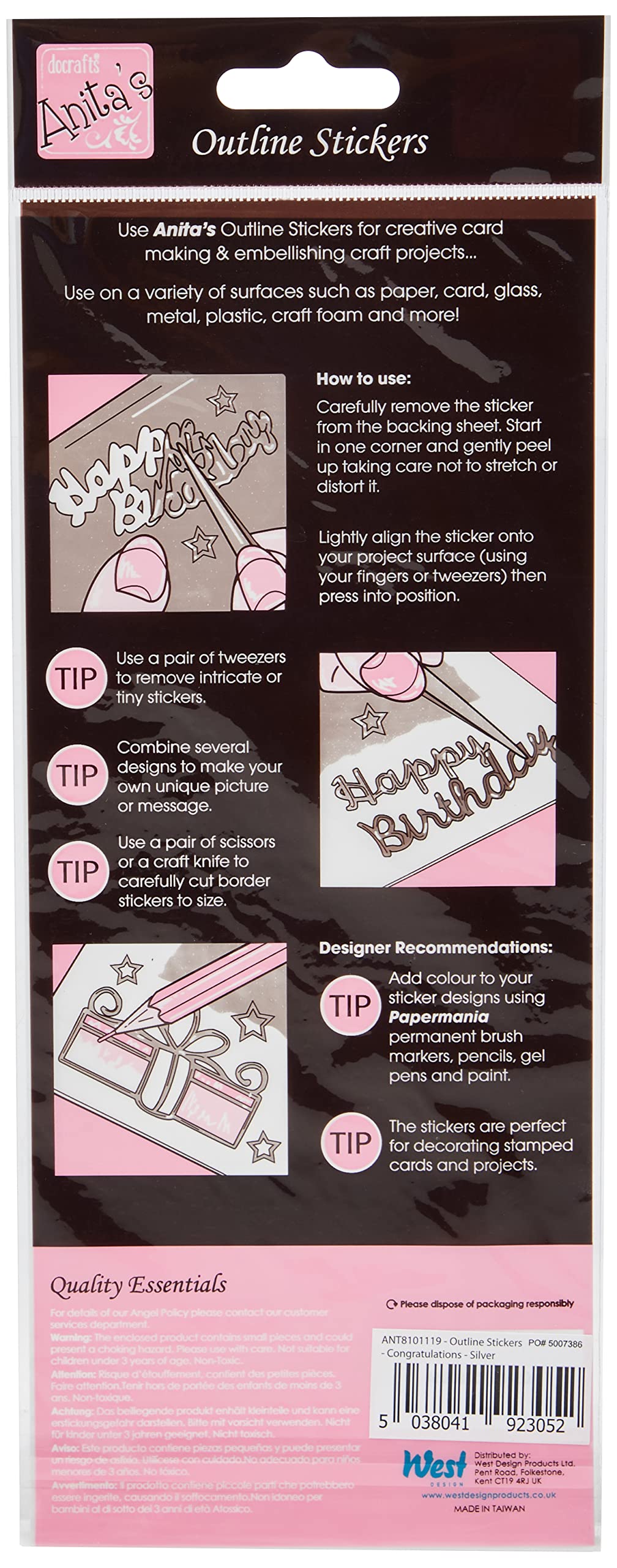 Anita's Scrapbooking-Sticker In Silber – Glitzernde Aufkleber Für Karten & Bastelprojekte