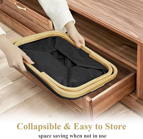 Miniatura 6 de LOVSTORAGE Cesta de lavandería con asa, color negro, 45 litros, cesta de lavado para lavandería con asa plegable, cesta de lavandería para