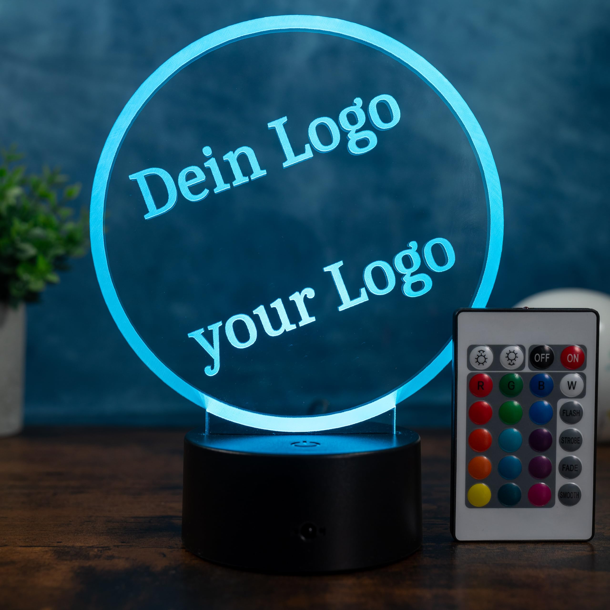 Optechvisual Personalisierte LED Logo Lampe – eigenes Bild, Firmenlogo oder Vereinslogo hochladen – Nachtlicht dimmbar mit Fernbedienung, Batterie oder USB-C 5V – Wunschmotiv Gravur
