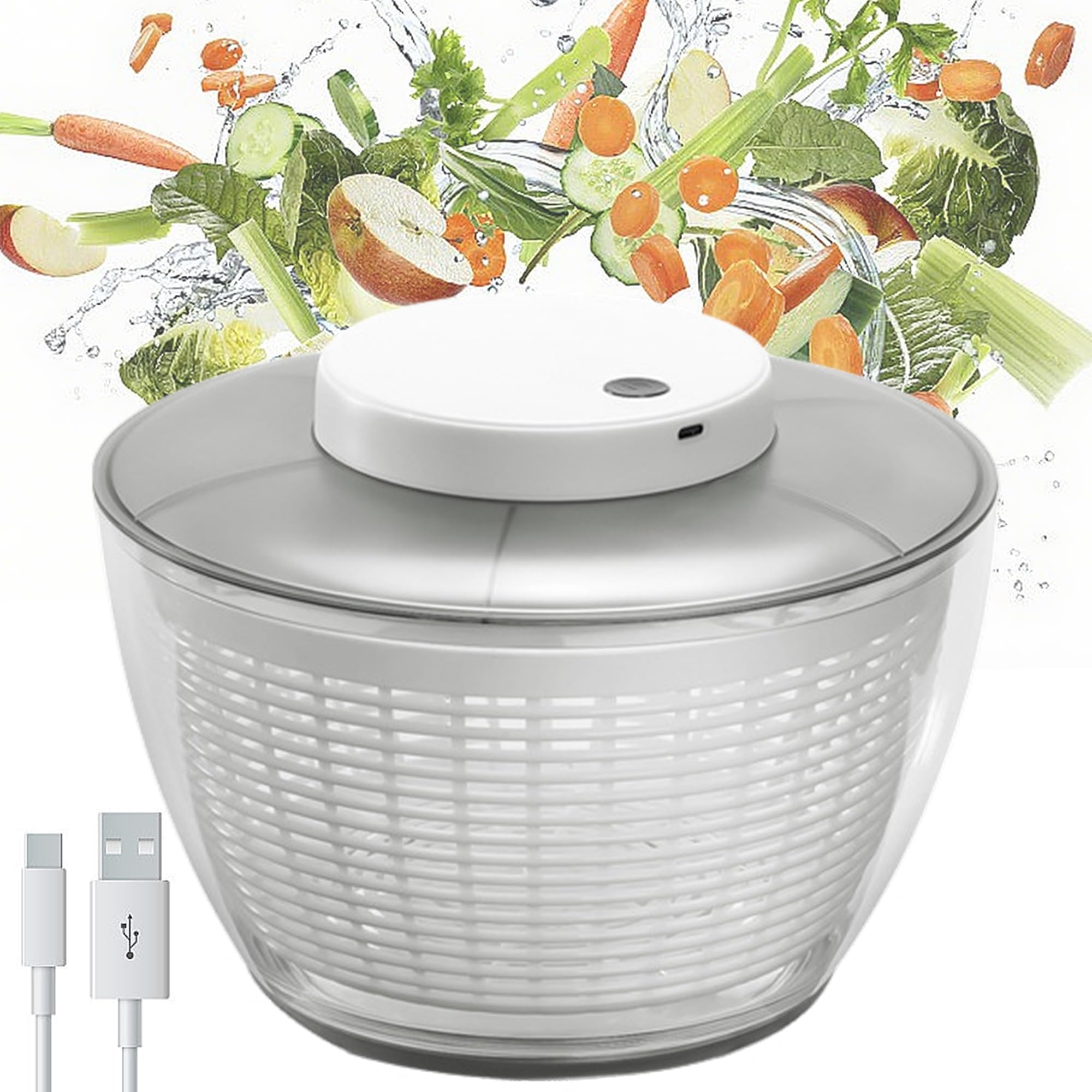 Centrifuga per insalata, Asciugatrice per Verdure, Capacità: 4.5 litri, Trasparente, Asciugare Rapidamente Frutta e Verdura, Lavare Centrifuga, Disidratare e Scolare l'Acqua, Centrifuga Elettrica