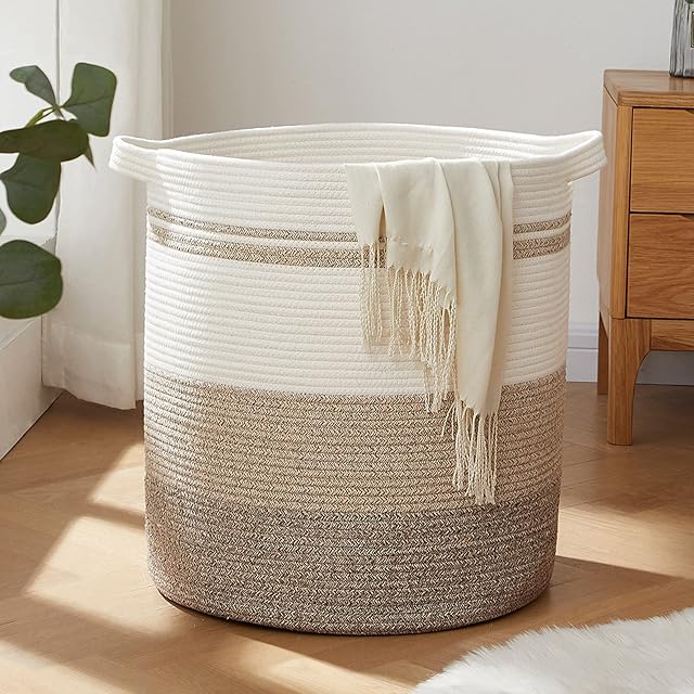 OIAHOMY 80L Laundry Baskets Hamper with Handles,Decorative Basket for Living room,Woven Storage Basket for Toys Bin,Pillows, Blankets,Clothes-20x18in-Gradient Yellow