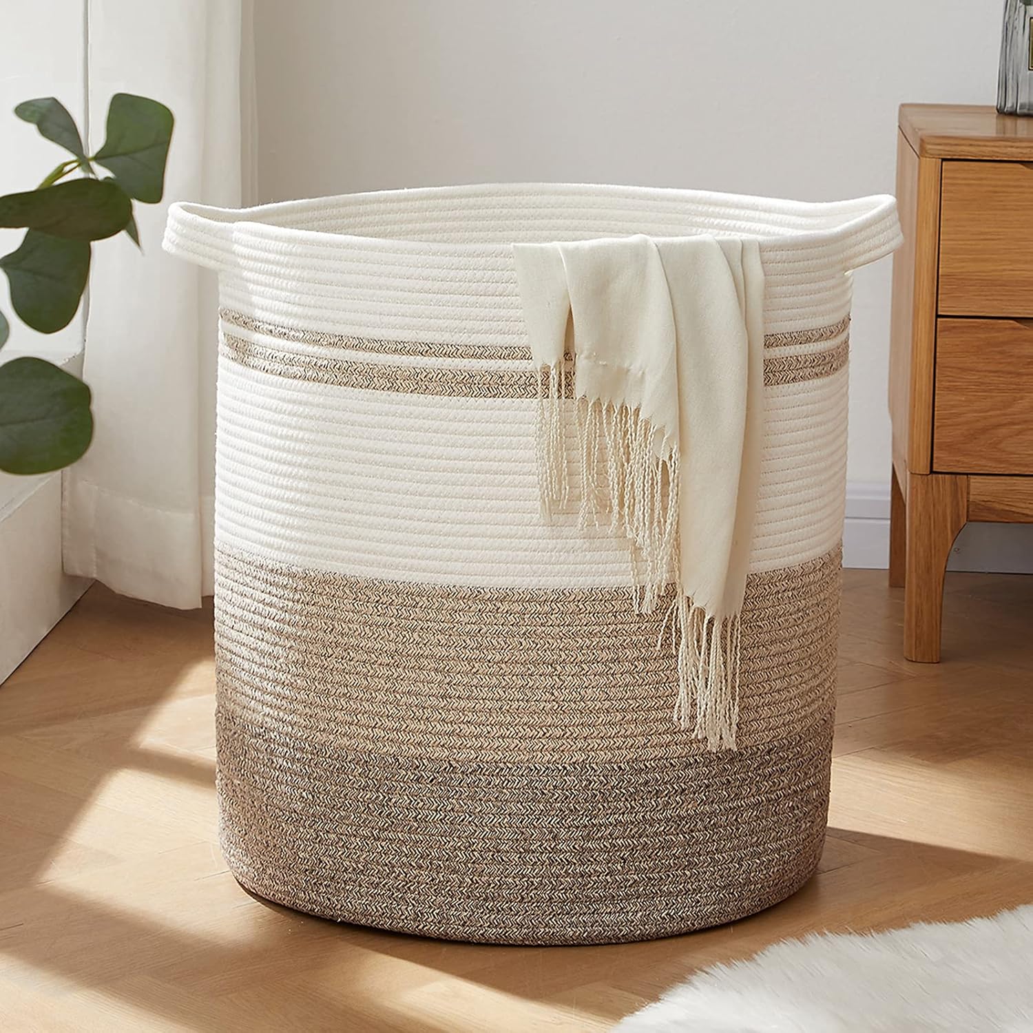 OIAHOMY 80L Laundry Baskets Hamper with Handles Decorative Basket for Living room Woven Storage Basket for Toys Bin