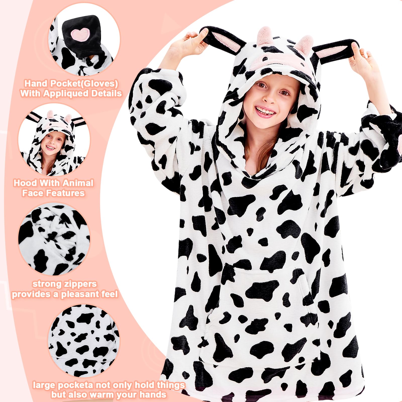IFNOW Coperta indossabile con cappuccio per bambini, coperta oversize per adolescenti, felpa con cappuccio con animale con coperta pieghevole portatile