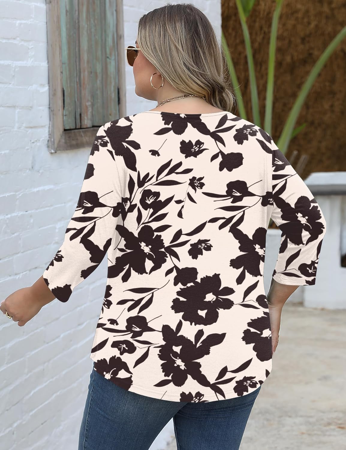 TFSDOD Womens Plus Size Tops 3/4 Length Sleeve Blouses Crew Neck Shirts Casual Loose Tunic Tops 1X-5X - Image 5