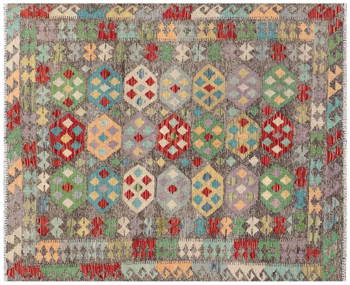 Tapis Kilim afghan Maimana tissé main multicolore 150x190 cm pour salon