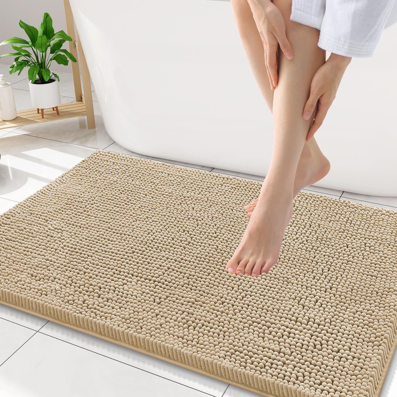 Smiry Luxury Chenille Bathroom Rugs 34x21, Extra Soft and Absorbent Shaggy Bath Mat, Machine Washable, Non-Slip Plush Carpet Runner for Tub, Shower,