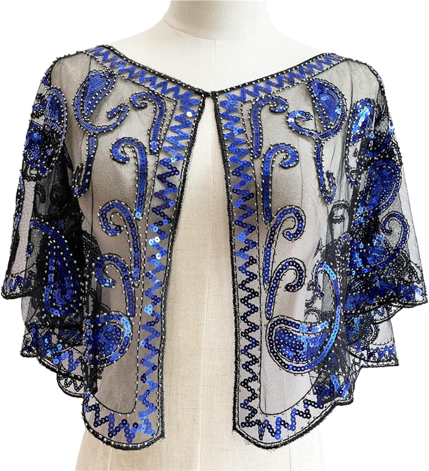 1920s Women’s Shawl Wraps Sequin Beaded Bridal Shawls Flapper Evening Cape - Image 5