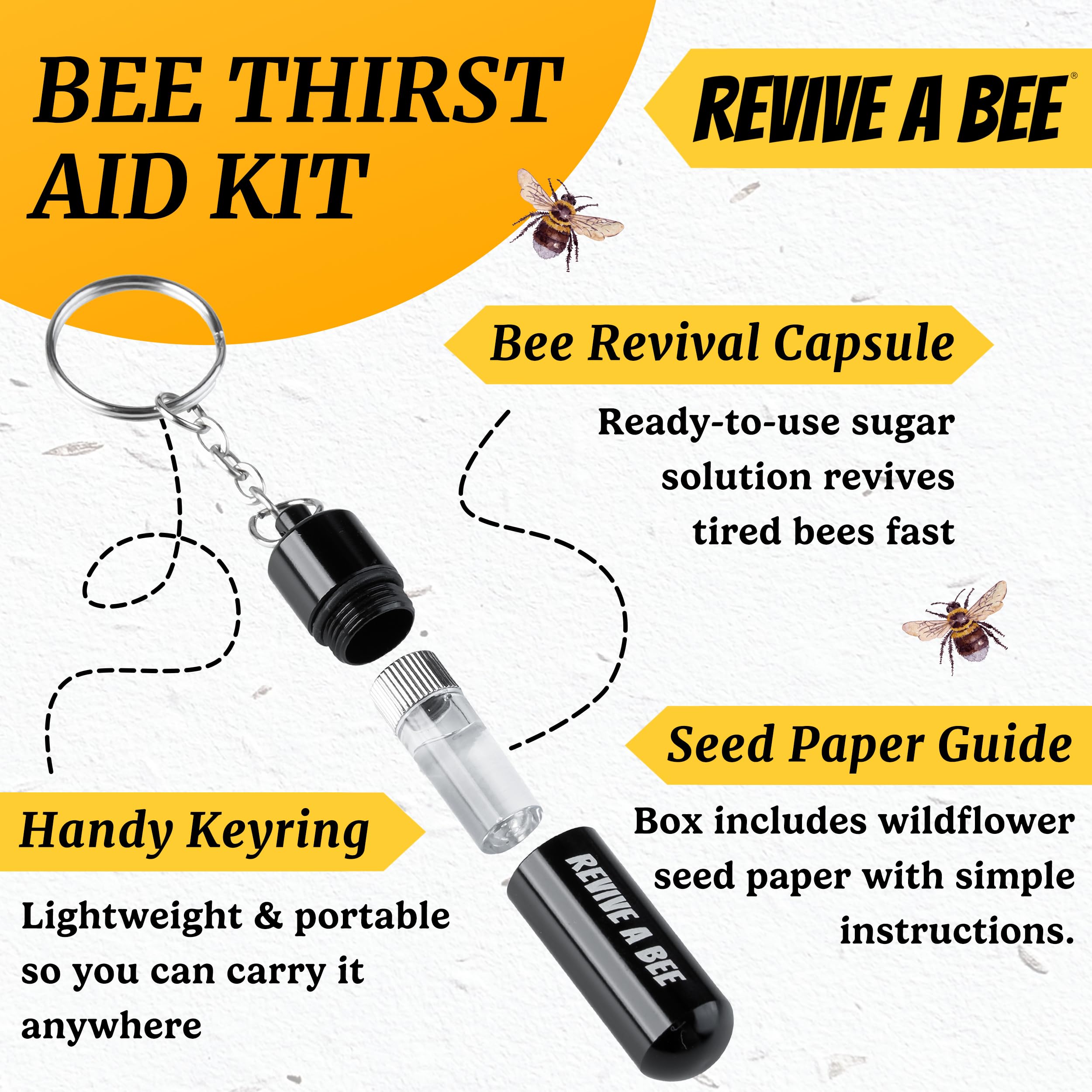 Revive a Bee Gift Box 1 x Bee Revival Kit Keyrings 1x Refill Bottle & Plantable Seed Paper — view 2