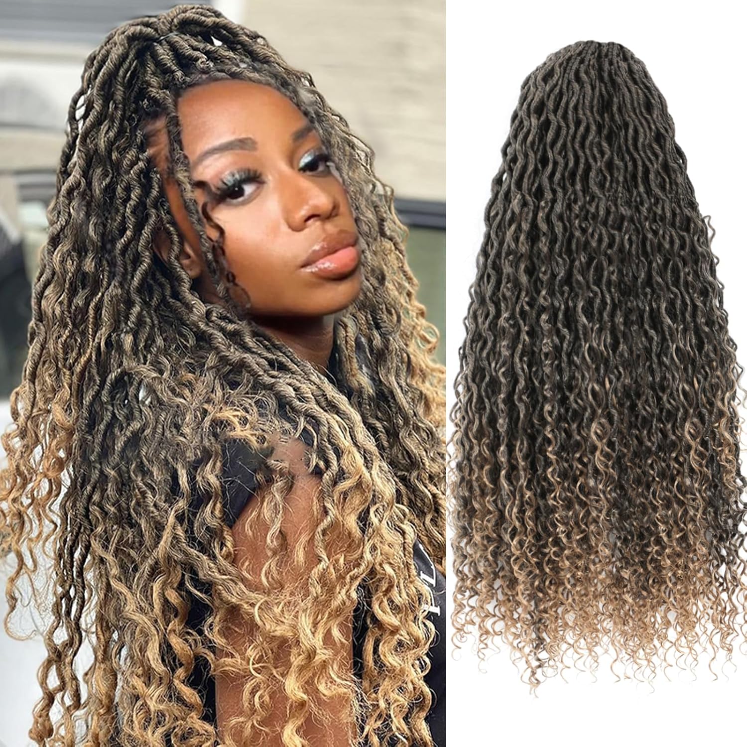 8 Packs Goddess Faux Locs Crochet Hair for Black Women Long River Locs Crochet Hair with Curly Ends New Goddess Locs Crochet Hair Pre Looped Boho Style Locs Hair Extensions(30Inch, T27#, 8Packs) 30 Inch (Pack of 8) T1B/27#