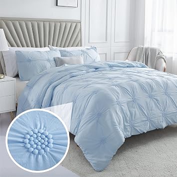 Swift Home Full/Queen Baby Blue Comforter Set - Ruched 3D Floral Pintuck Bedding Set - 2 Pieces Bed Linen, 1 Comforter and 1 Pillow Sham | 3 Piece Bed in a Bag, Ultra Soft, All Season, Ruched 3D floral pintuck design, 1 Comforter, 2 Pillowcases & Shams