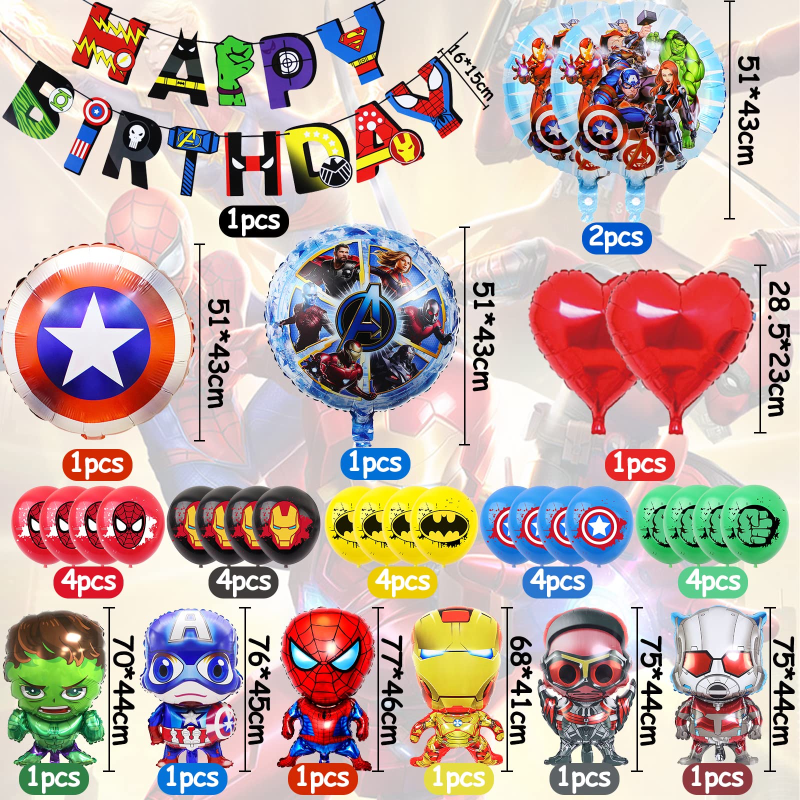 42 Pezzi Set Di Decorazioni Per Palloncini A Tema Supereroi - Foto 8