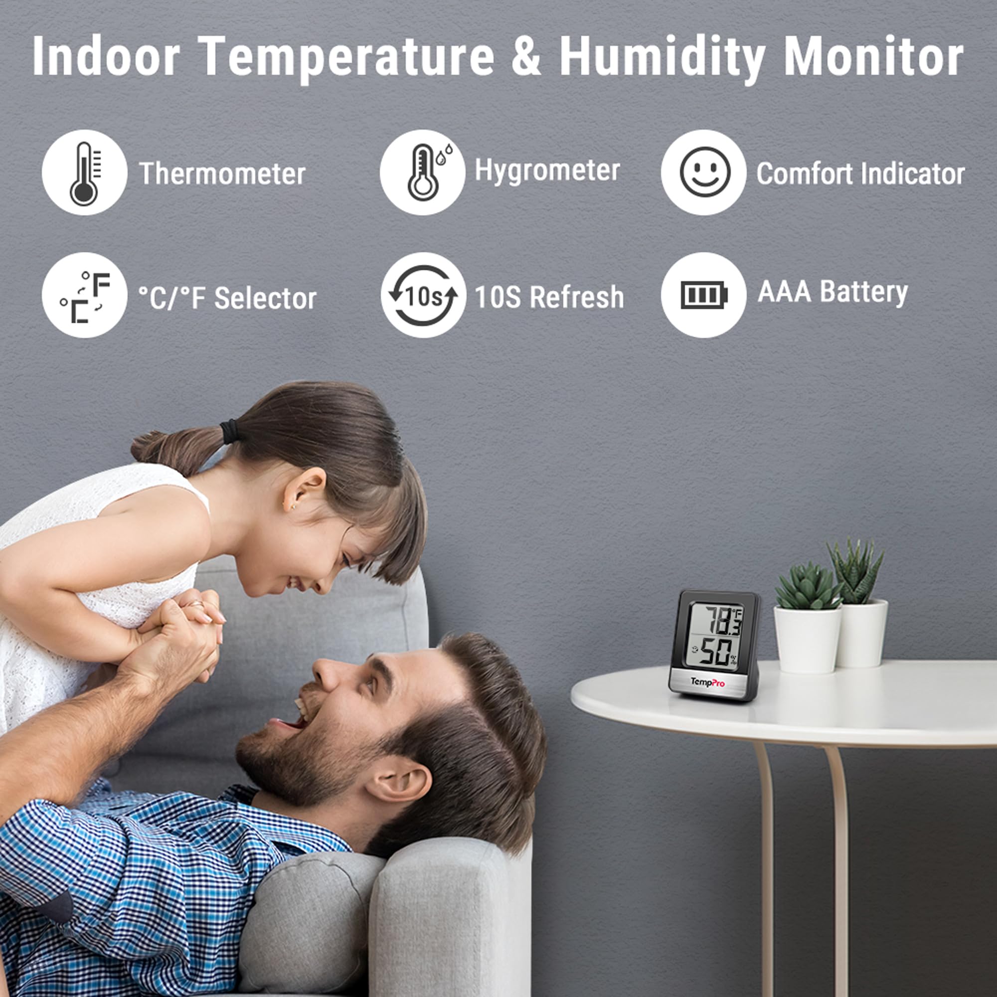 ThermoPro TP49B Hygrometer Temperature Sensor with Large Digital View Humidity Meter with Temperature and Humidity Sensor Room Thermometer for Baby Humidity Monitor for Greenhouse Cellar Garage - 2