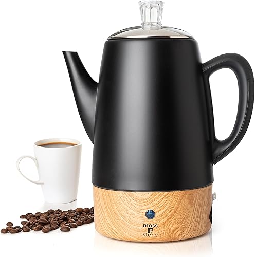 Moss & Stone 10 Cup Copper Percolator Coffee Pot Electric, Stainless Steel Coffe