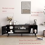 Yusong TV Stand for 55/65 inch TV, Mid Century Modern TV Console Table, Media Entertainment Center with Storage for Living Room Bedroom, Wood TV Cabinet, Oak Black