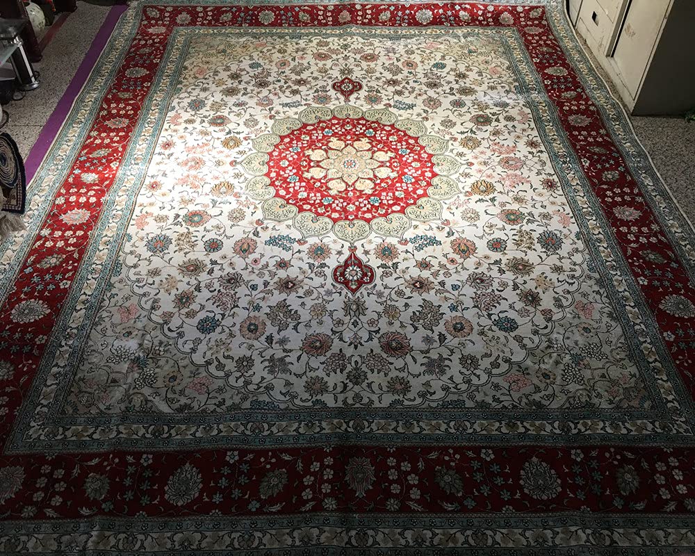 Tapis Carré En Soie Fait Main - 124x124 Cm - Vintage - Fabriqué En Chine