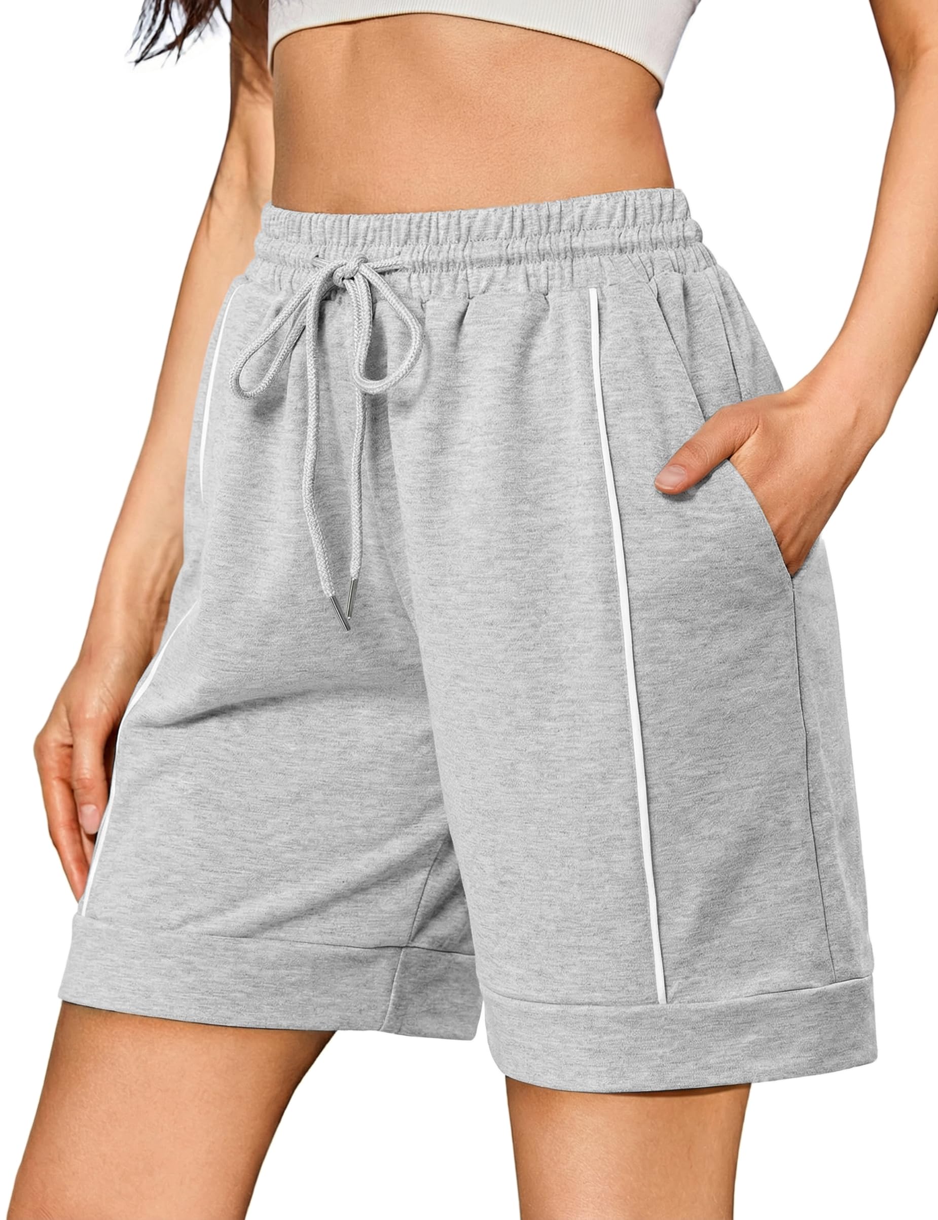 Litherday Shorts Damen Kurze Hose Baumwolle High Waist Sporthose Kurz Sport Shorts Jogginghose mit Taschen zum Fitness Running Gym