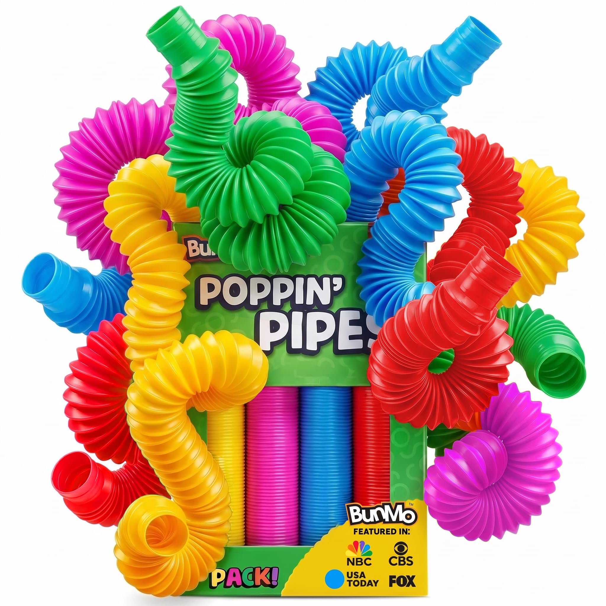 BUNMO Pop Tubes - Sensory Toys - Fidget Toys - Imaginative Play &amp; Stimulating Creative Learning - Hours of Fun for Kids - Tons of Ways to Play - Non-Mouthable Toy 3+ - 30 Pack Large