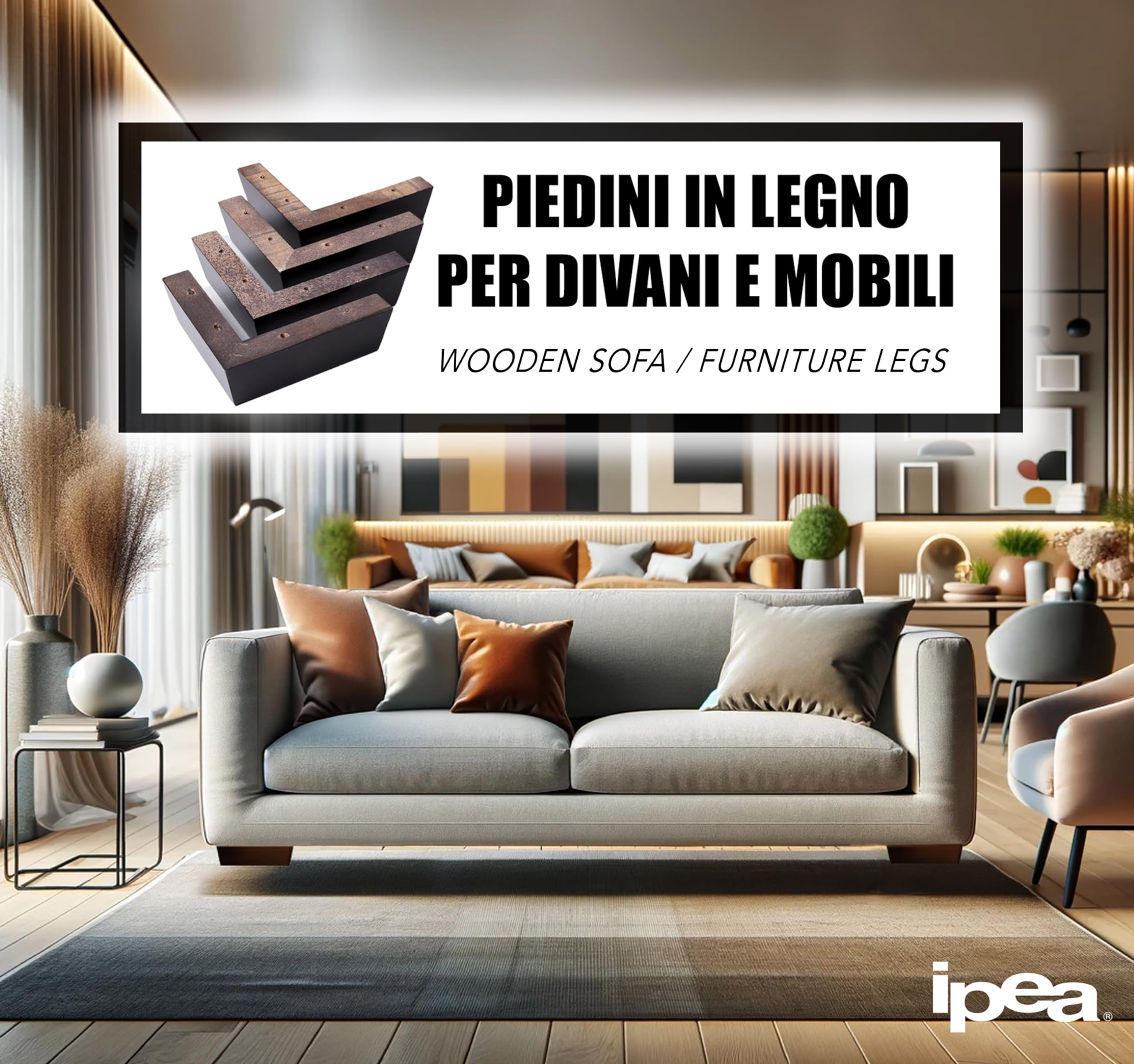 IPEA 4 x drewniane nogi model narożny do sof i mebli – zestaw z 4 nóżkami do foteli kolor wengé, wysokość 50 mm