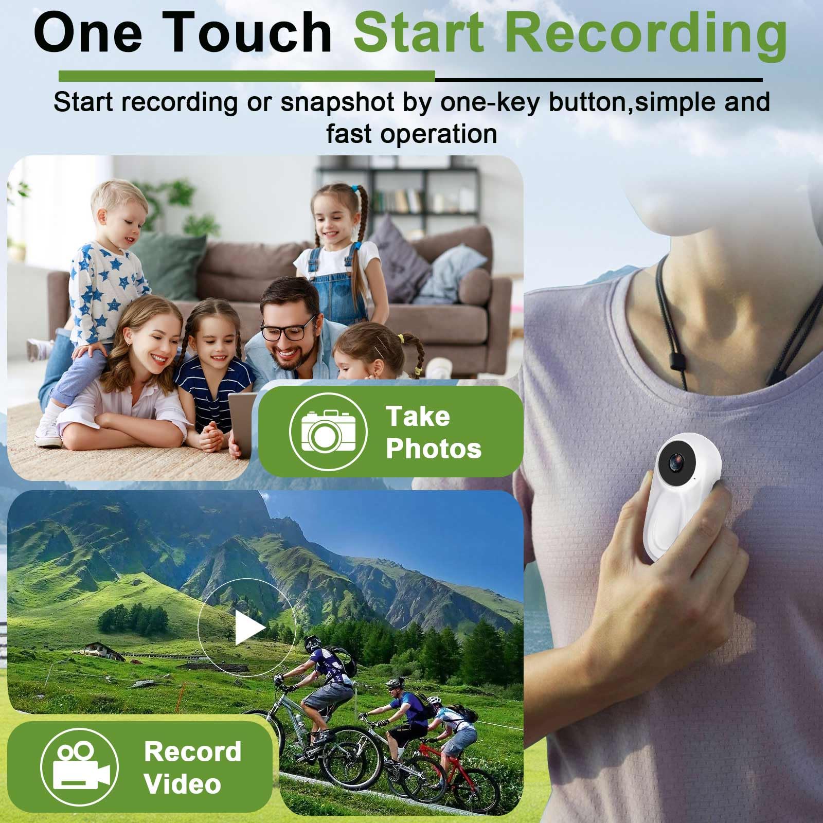 DJDAI Mini caméra de corps 1080p avec carte intégrée 64 Go mains libres, petit enregistreur vidéo portable avec clip magnétique, support pour casque pour vélo, voyage, animal domestique