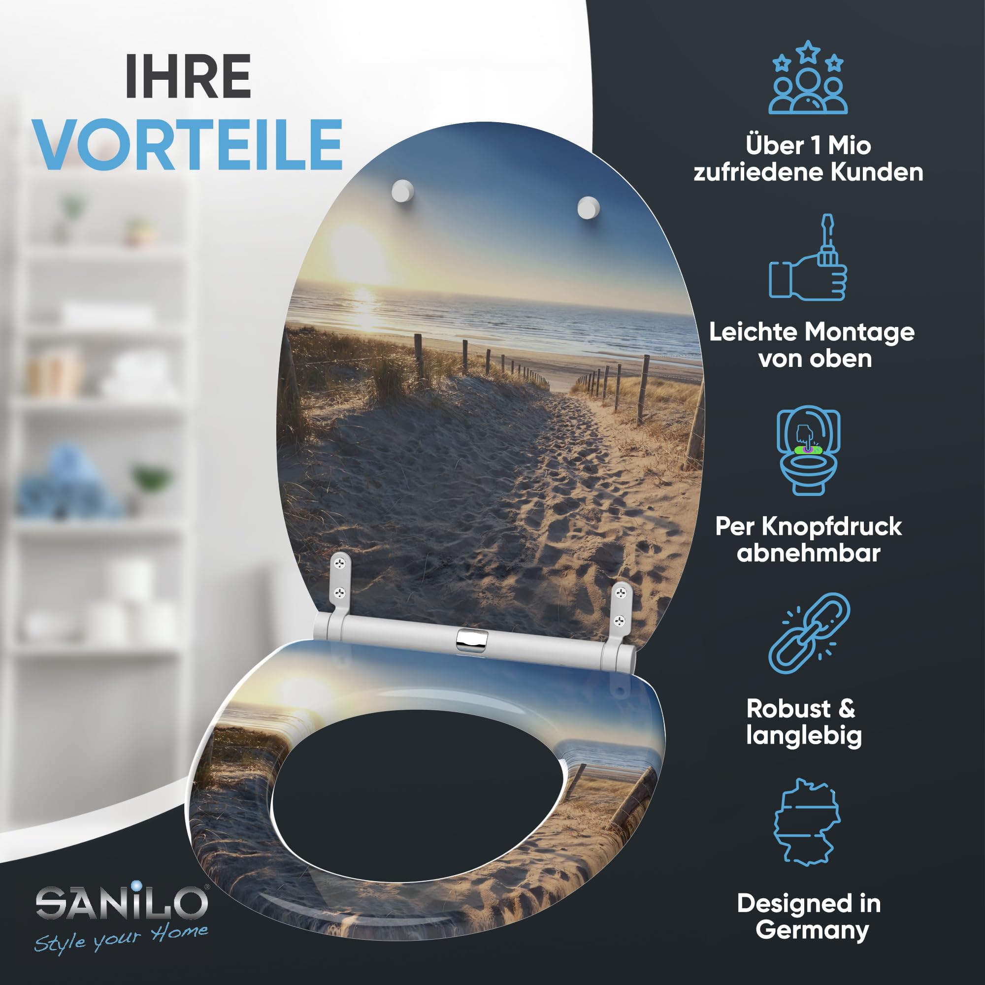 Sanilo WC Sitz mit Absenkautomatik & Quick-Release aus Holz, Düne