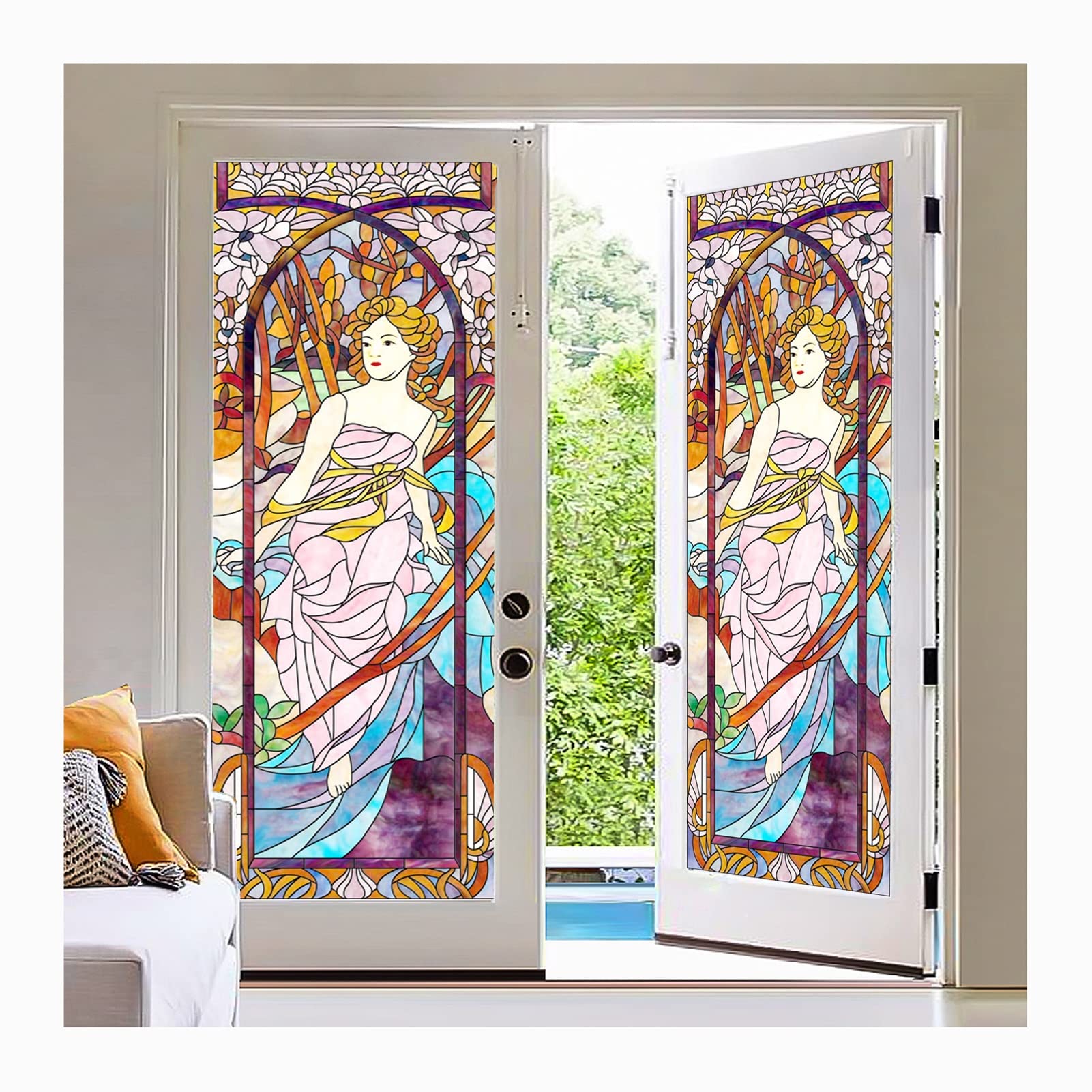 Siunwdiy Window privacy film stained glass for church,European Church Art Window Film,Stained Opaque Glass Sticker,Self Adhesive/Static Cling Decor Privacy Film,I,40x80cm(16x32inch)