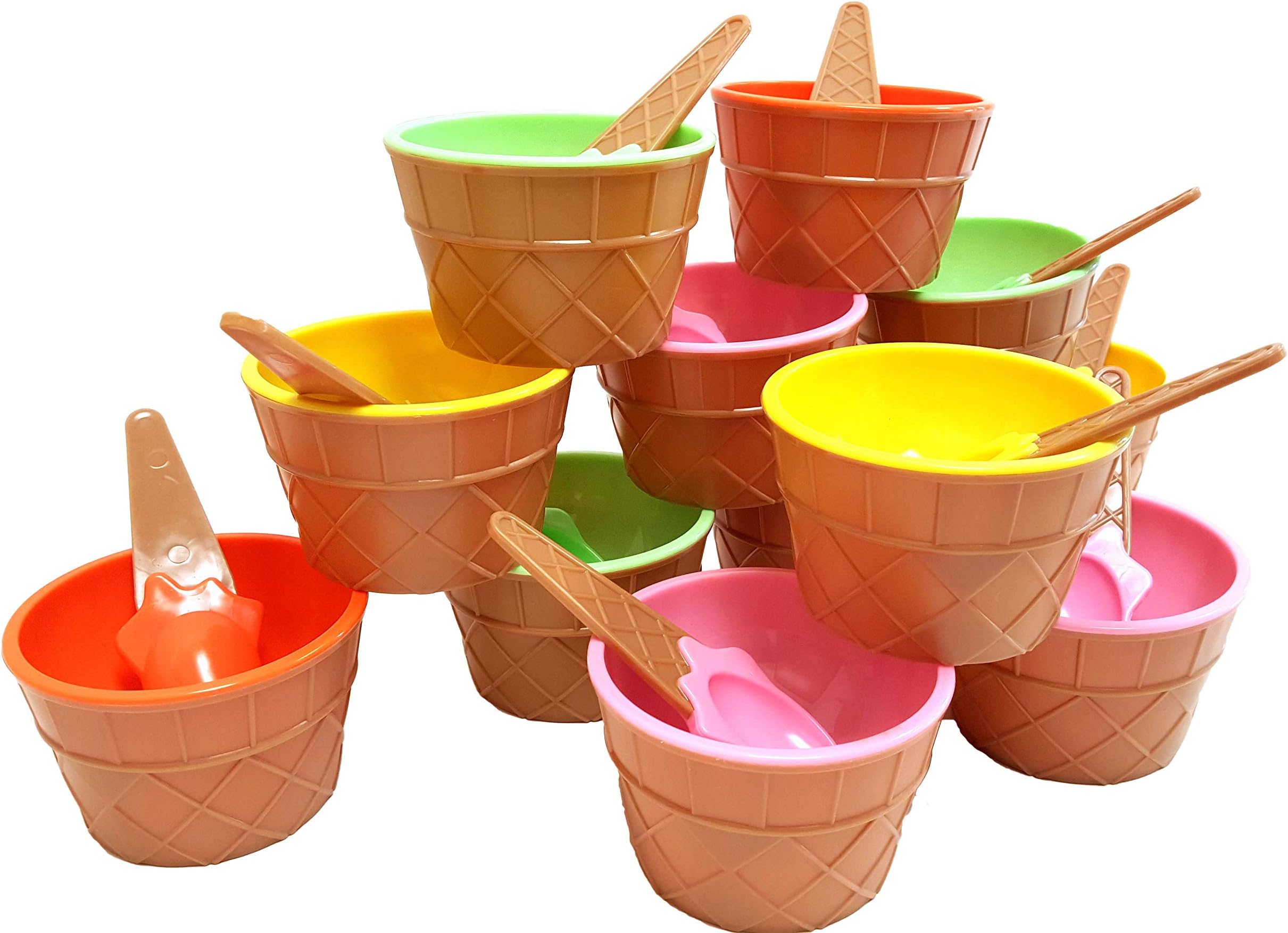 Enterprises Plastic Ice Cream Cups with Spoons, Festive Dessert Bowls, Assorted Colors (12 Piece Party Pack)