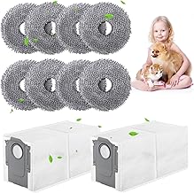 Pack of 8 Wipes Replacement Parts with 2 Dust Bags for Roborock Q Revo/Qrevo MaxV Robot Vacuum Cleaner, Chenille Rotating Mop Cloth Replacement Accessory Set