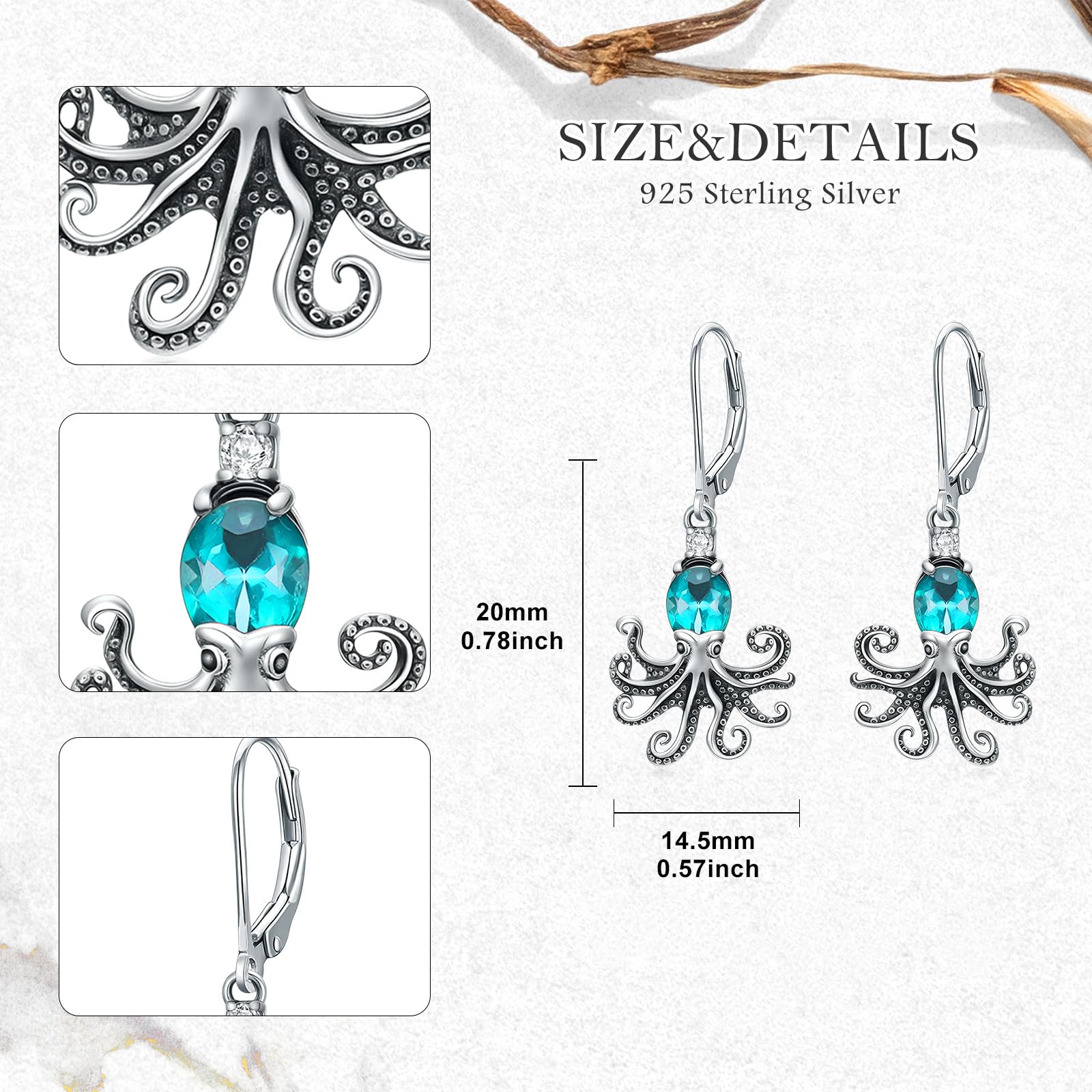 LONAGO Oktopus Ohrringe für Damen 925er Sterlingsilber Ozean Motiv Oktopus Ohrhänger