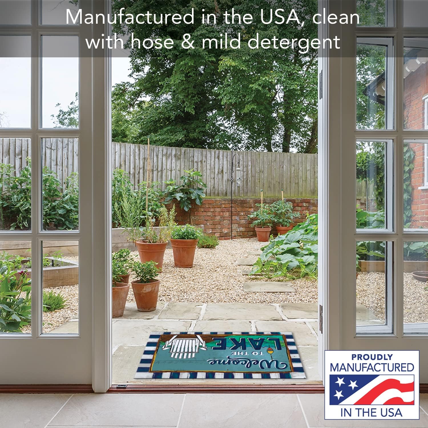 Counterart Lake Welcome Indoor/Outdoor Entryway Floor Mat Manufactured in The USA Low Profile, Protective Non-Skid Rubber Backing, Easy to Clean 29.5" by 17.75"