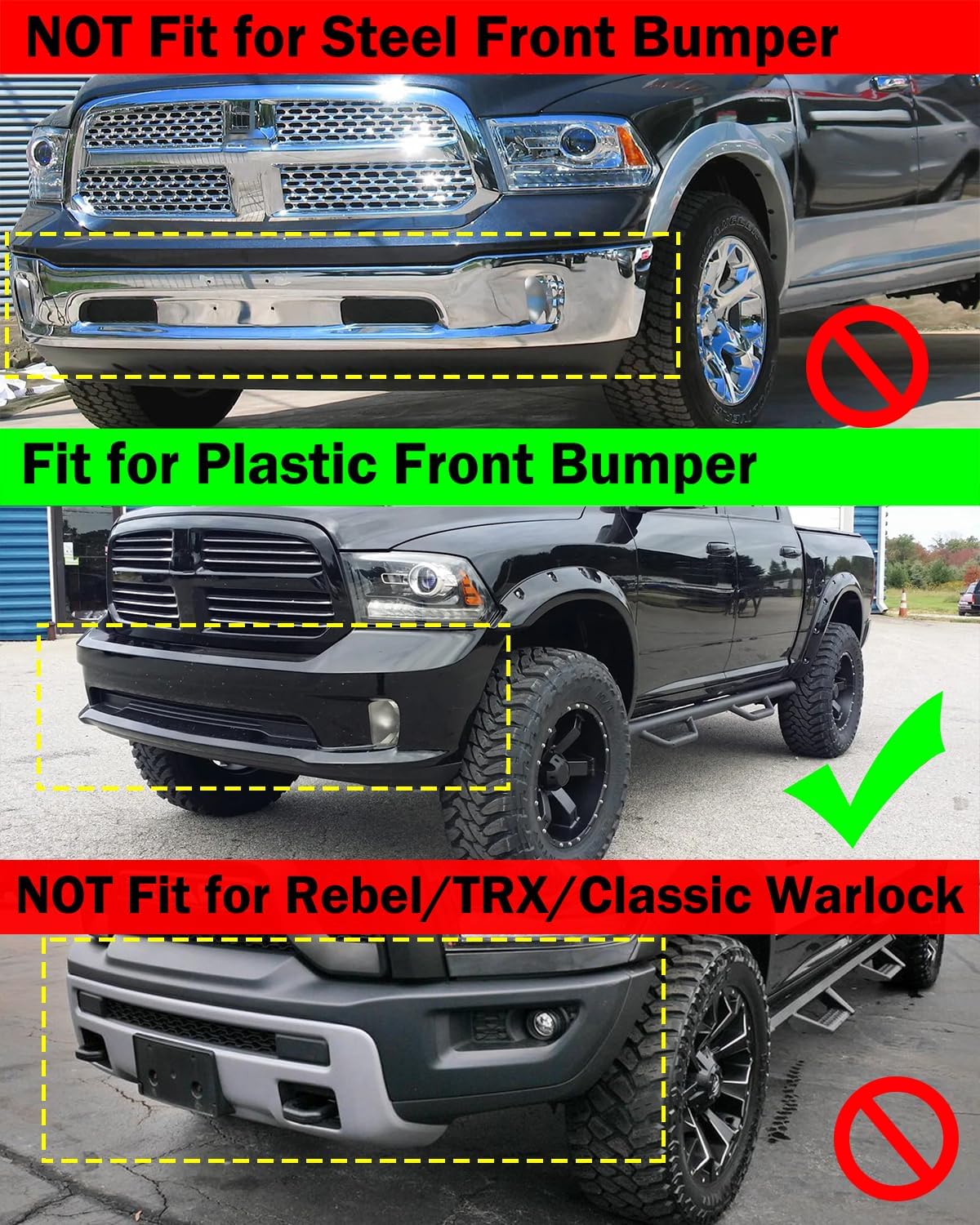 Front License Plate Frame for 2013-2018 Ram 1500 & 2019-2024 Ram 1500 Classic (DS) Front Bumper License Plate Holder Mounting Bracket (for Plastic Bumper ONLY/ 2Piece Type Bumper) Replace # 68141642AA - Image 3