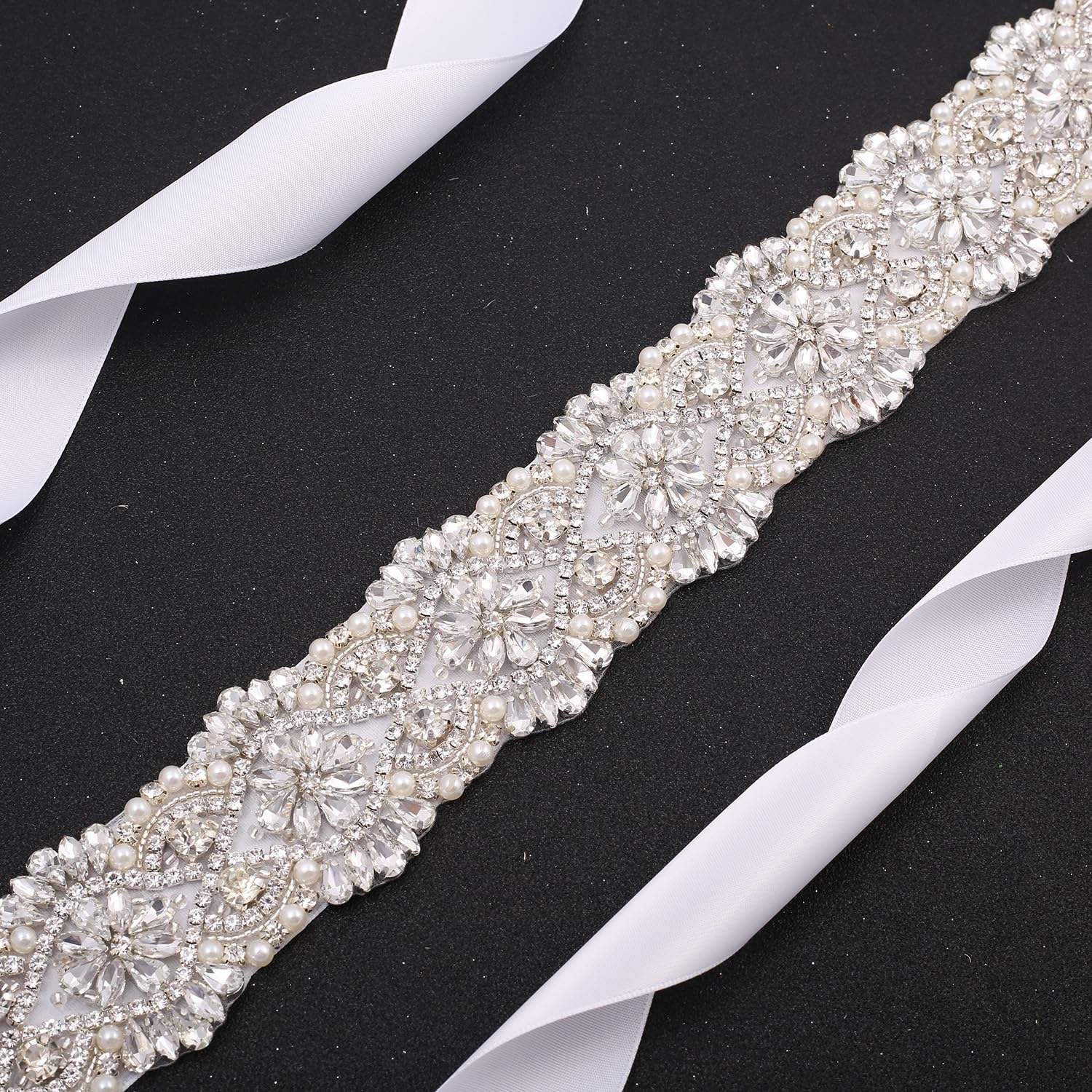 Faja Elegante Cinturones de Novia Hechos a Mano Brillantes con Diamantes de imitación, cinturón de Dama de Honor con Diamantes, Faja for Vestido Formal (Color : Off White)