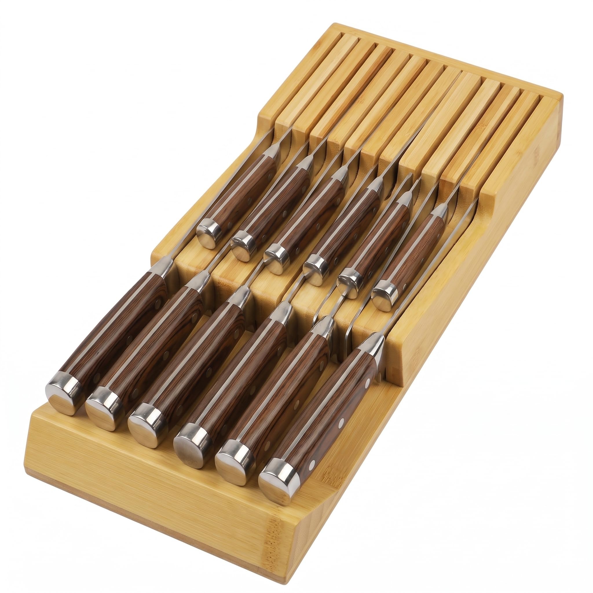 Bamboo Kitchen Drawer Knife Block 13 Slots