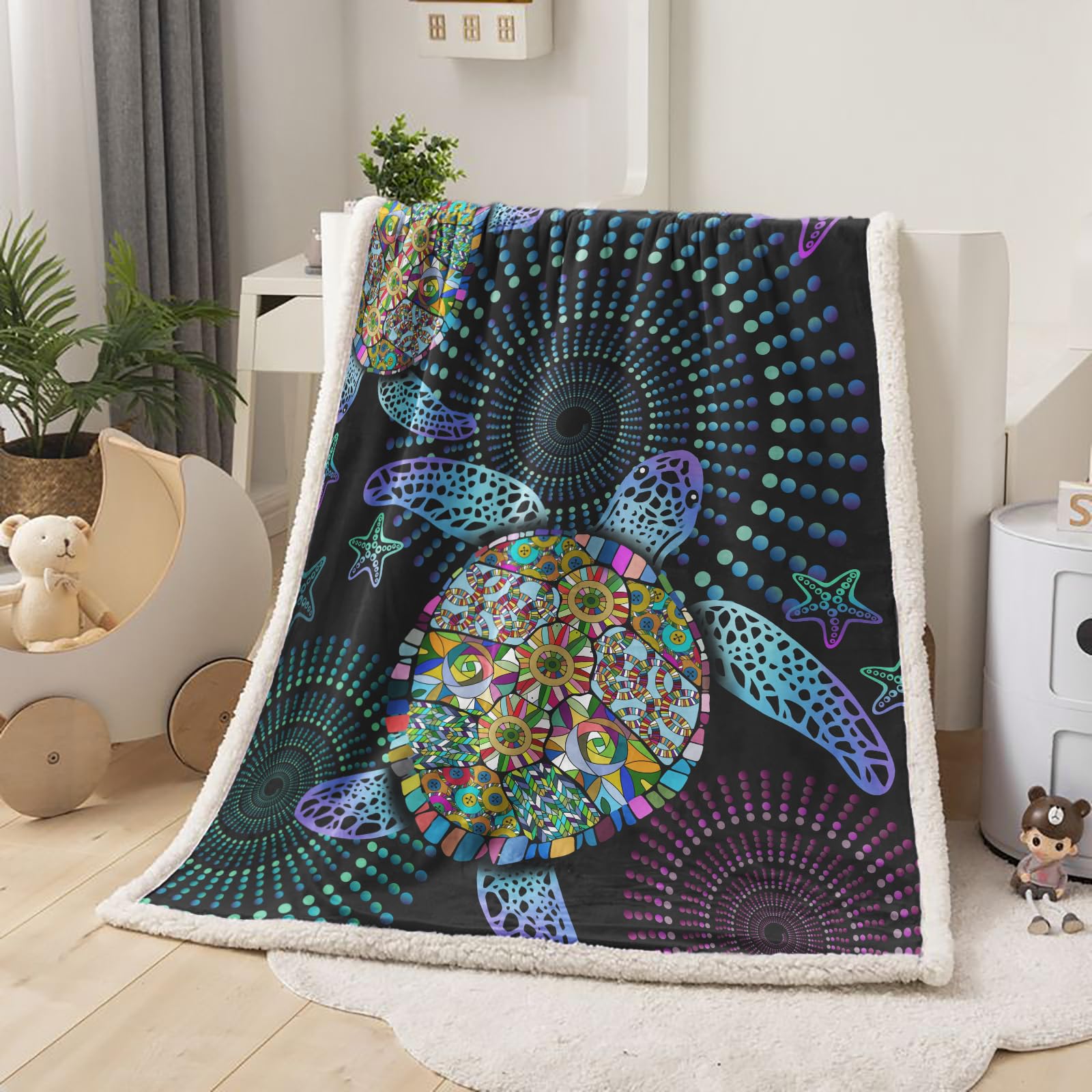 Lunoroey Turtle Blanket Throw Turtle Printed Blankets Throws Soft Sherpa Blanket Sofa Blanket Bed Blanket For All Season Kids And Adults - Image 2