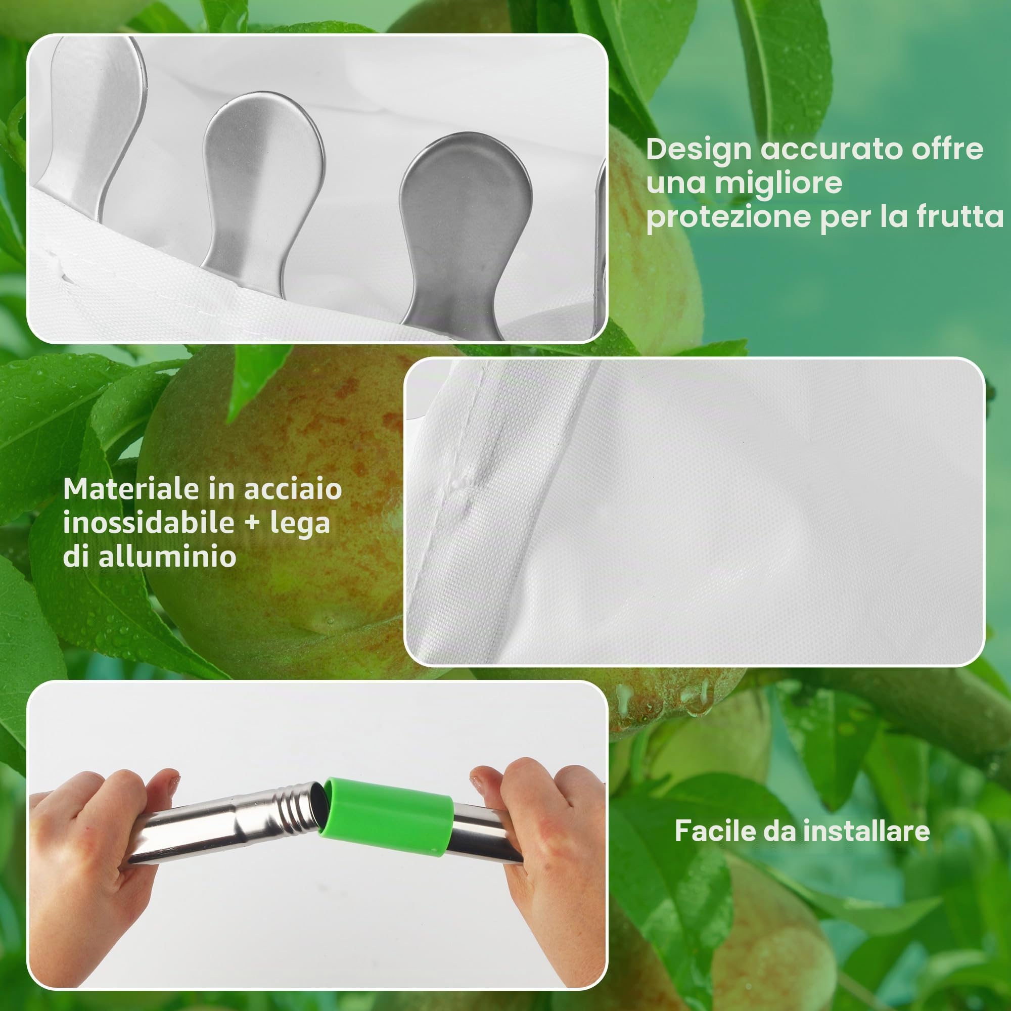 Raccoglifrutta, Raccoglimele, 4M Aiuto per la Raccolta della Frutta, Raccoglifrutta Facile da Montare, Raccoglifrutta, Raccoglitrice di Ciliegie per pere, agrumi, Arance, Diametro 16 cm