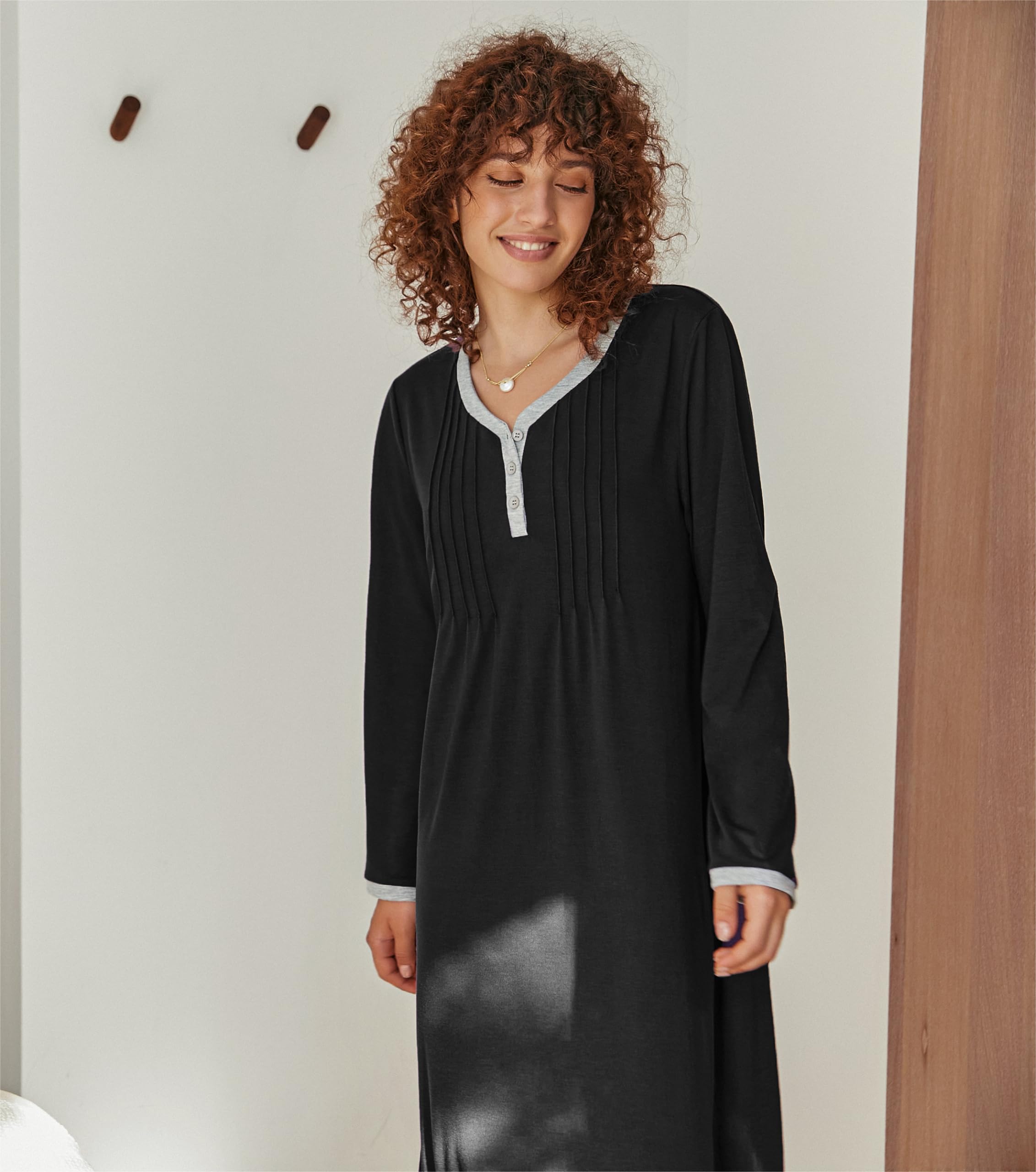 Ekouaer Camisón De Manga Larga para Mujer Camisón De Invierno Largo con Cómodo Pijama Amplio Unita Homewear