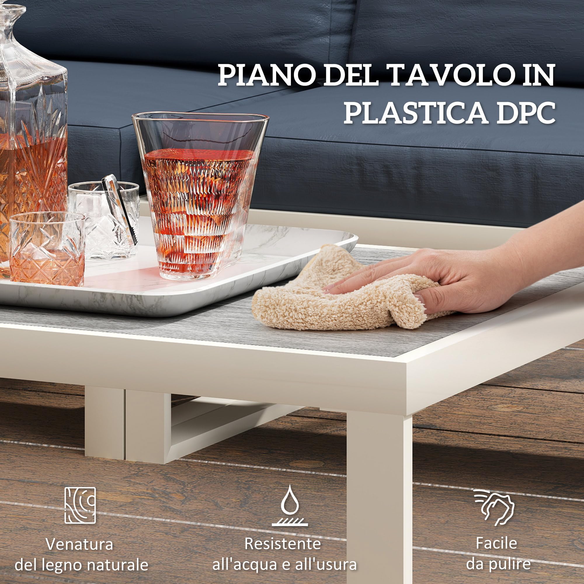 Outsunny Set di Mobili da Giardino 4 Pezzi, Salotto da Esterno Angolare con 2 Divano a 2 Posti, Poltrona Reclinabile a 5 Livelli, Tavolino da Caffè in DPC e Cuscini Lavabili, in Acciaio, Grigio