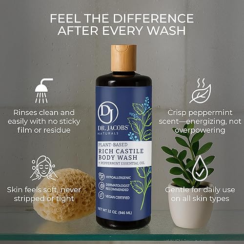 Miniatura 4 de Dr Jacobs Naturals - Gel de jabón líquido puro de Castilla vigorizante menta 32 onzas paquete de 3 unidades hecho con aceites orgánicos de primera