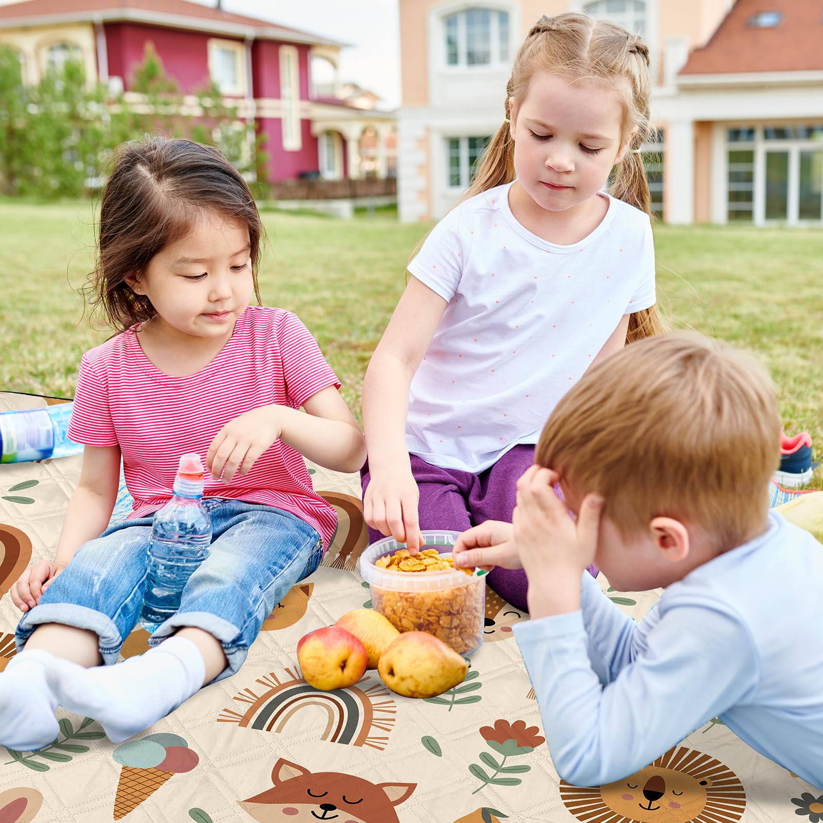 Kinder Picknickdecke Wasserdicht Faltbar, 200x200cm Tragbare Strandmatte Tier Maschine Waschbar, Große Outdoor Decke für Camping Reisen Wandern, Boho Tier