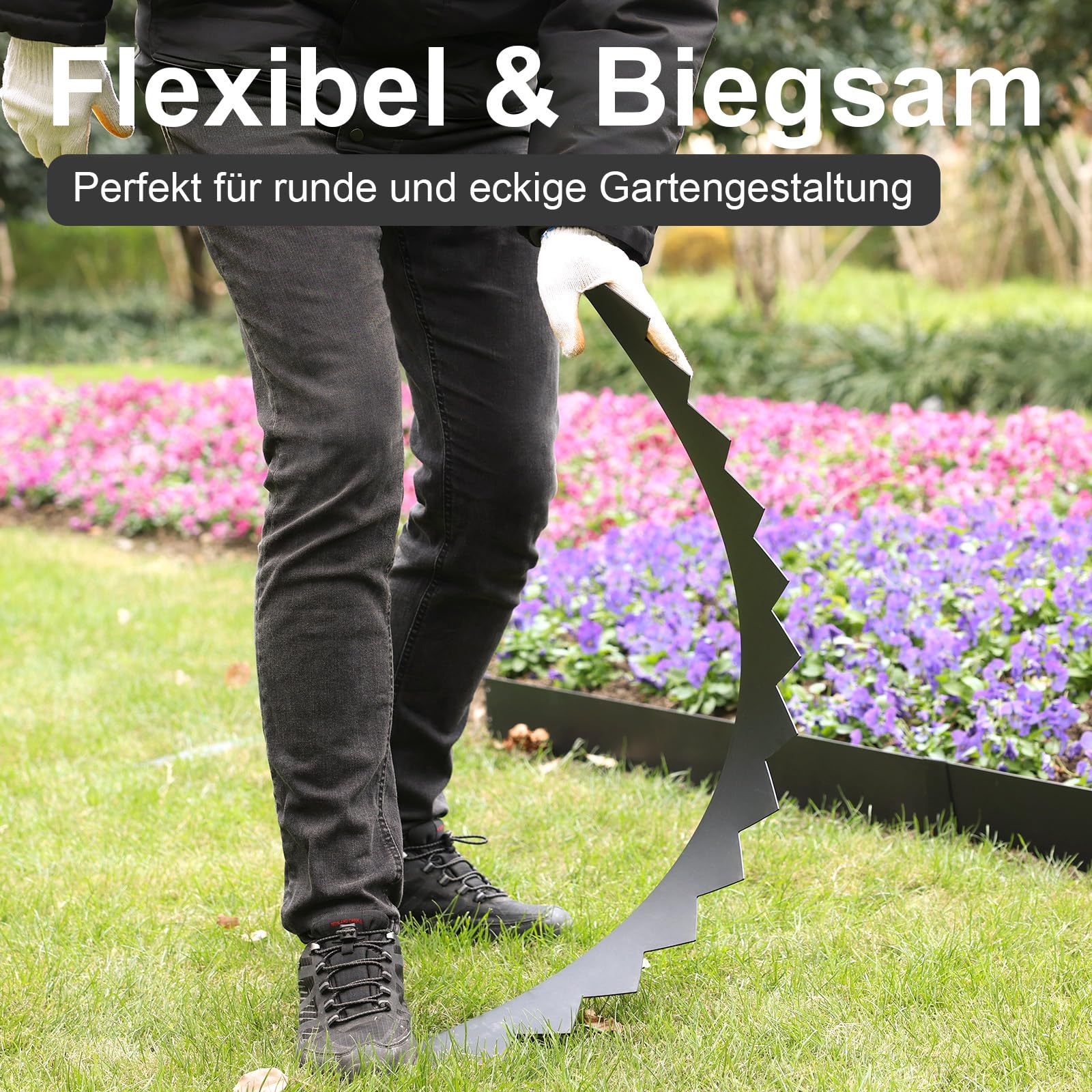 10er-Set feuerverzinkte Rasenkante mit Pulverbeschichtung, 100x15 cm (LxH), Metall-Beeteinfassung, mit 11 Erdclips für Rasen und Gartenwege, 10 m Gesamtlänge #LYLB65BK-DE