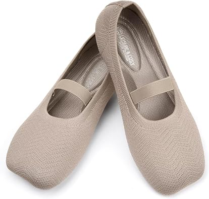 Womens Wide Toe Box Flats Shoes Knit Mary Jane Ballet Flats Comfort Casual Ballerina Walking Dressy Slip-on Shoes with Strap